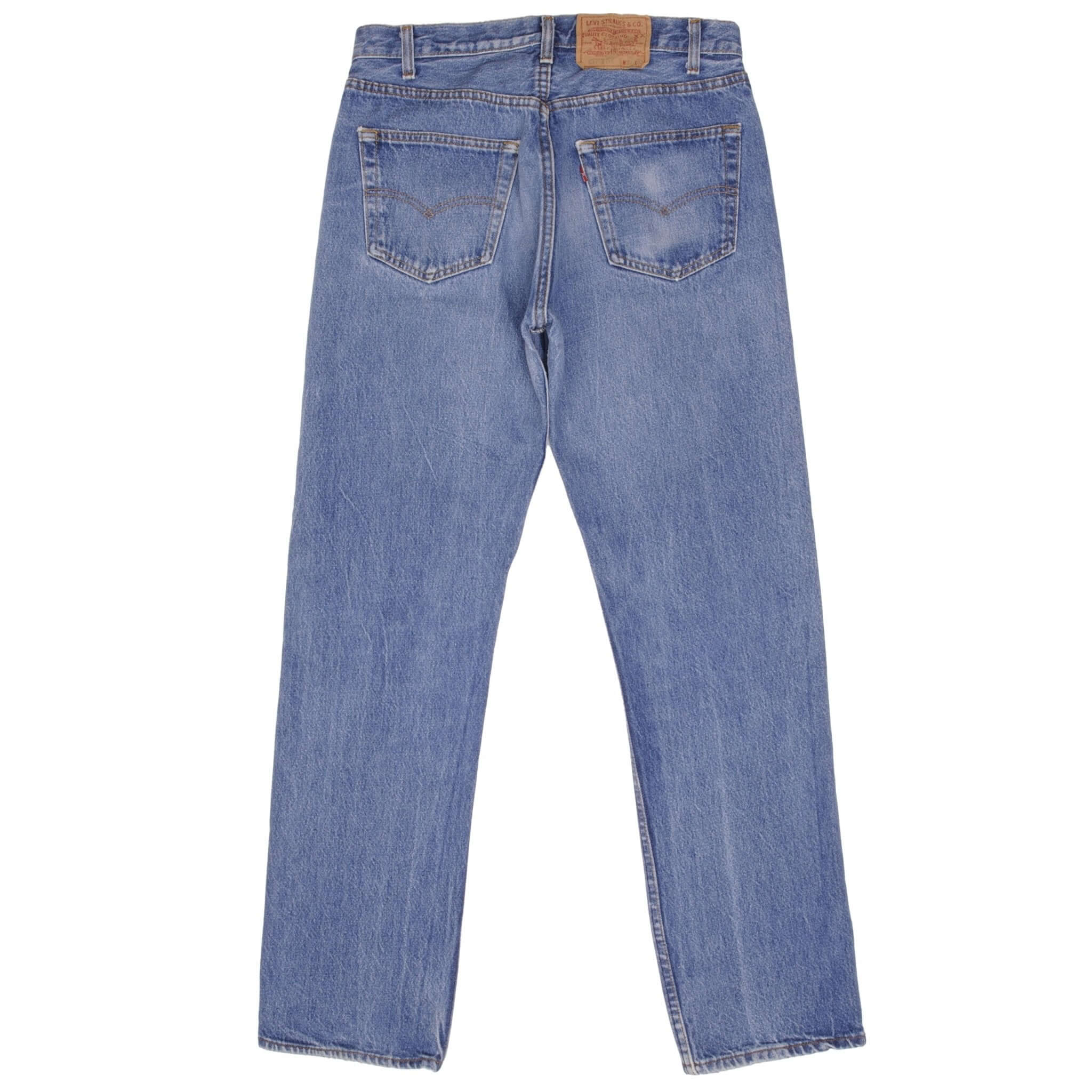 Beautiful Indigo Levis 501 Jeans 1980s Made in USA with Medium Light Wash Size on tag 34X32 Actual Size 32X32 Back Button #571