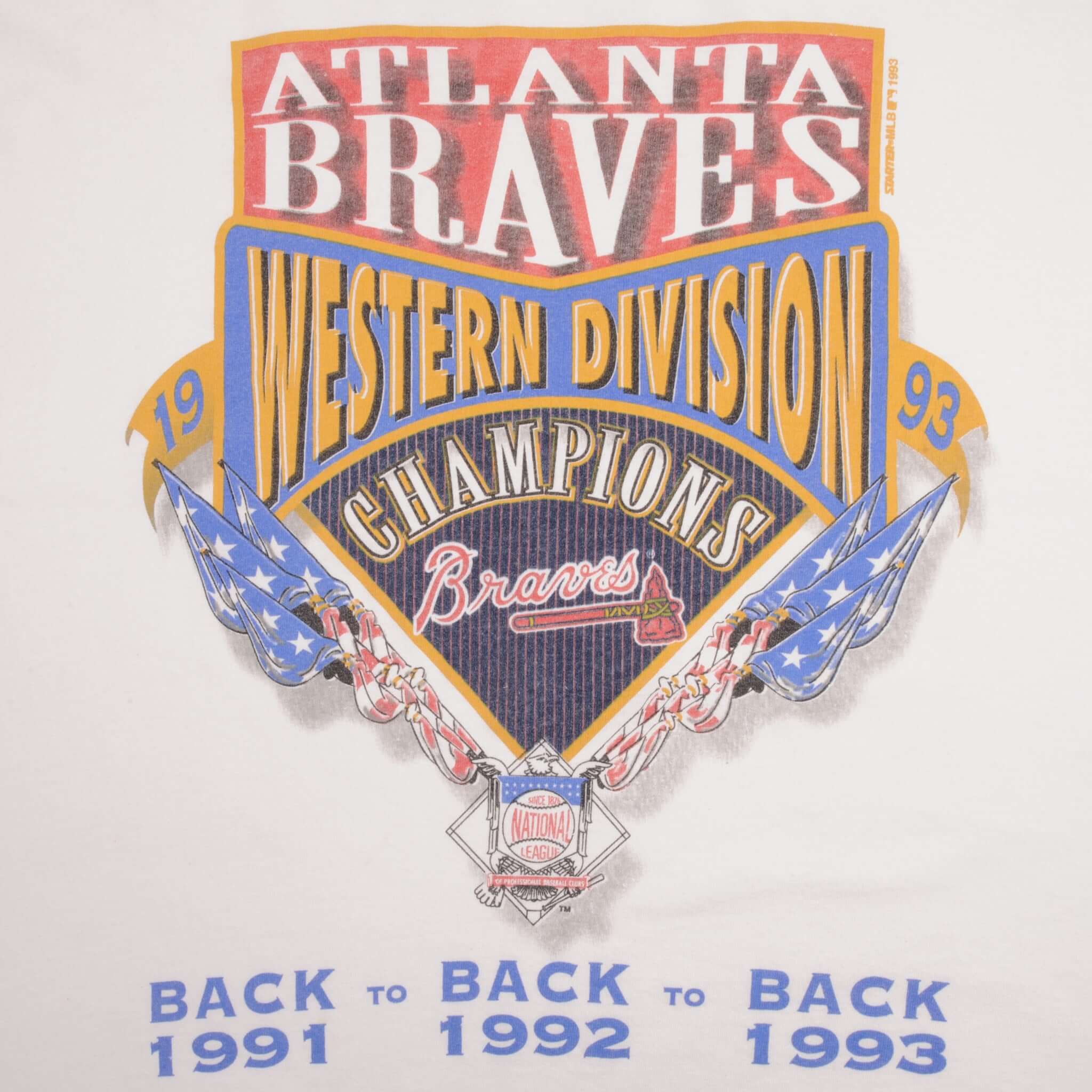 Vintage Mlb Atlanta Braves Western Division Champions 1993 Tee Shirt XL Made In Usa With Single Stitch Sleeves