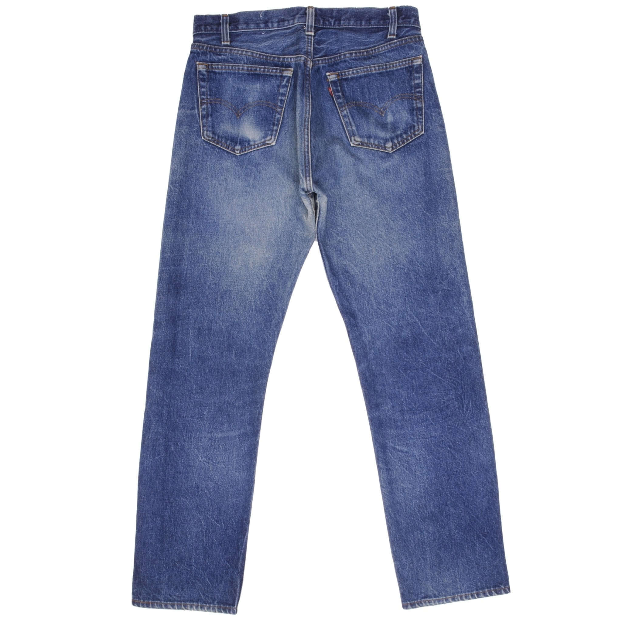 Beautiful Indigo Levis 501 Jeans 1980s Made in USA with Medium Wash Size on tag 34X34 Actual Size 33X31 Back Button #653