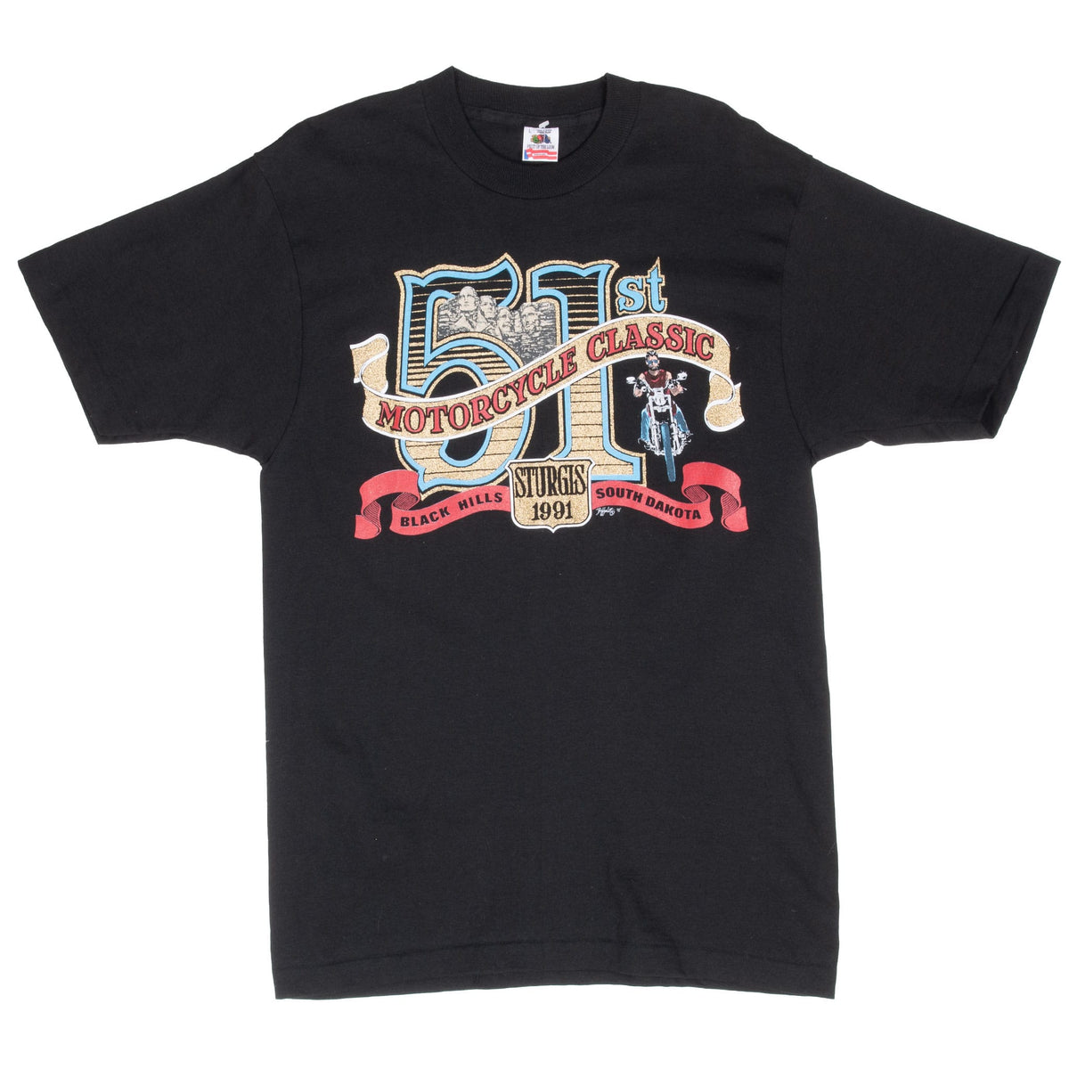 Full front view of black 51st Sturgis 1991 Motorcycle Classic graphic T-shirt