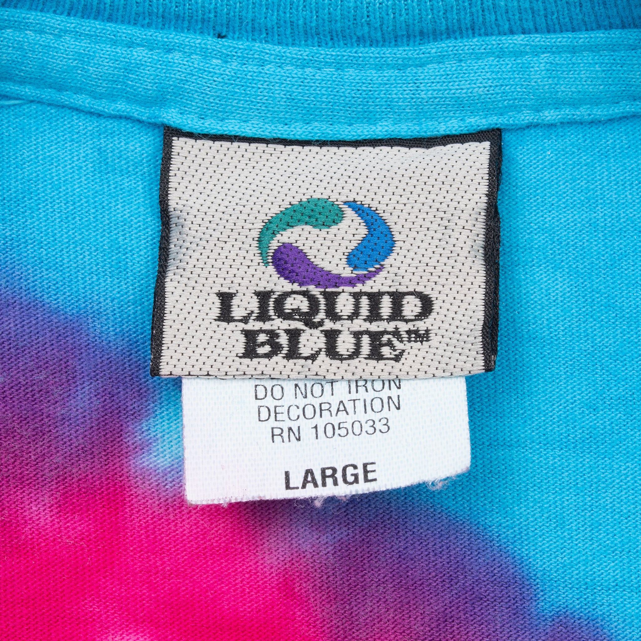 Vintage Rainbow Spiral Swirl Tie Dye Liquid Blue 1990S Tee Shirt Size Large Made In Usa With Single Stitch Sleeves