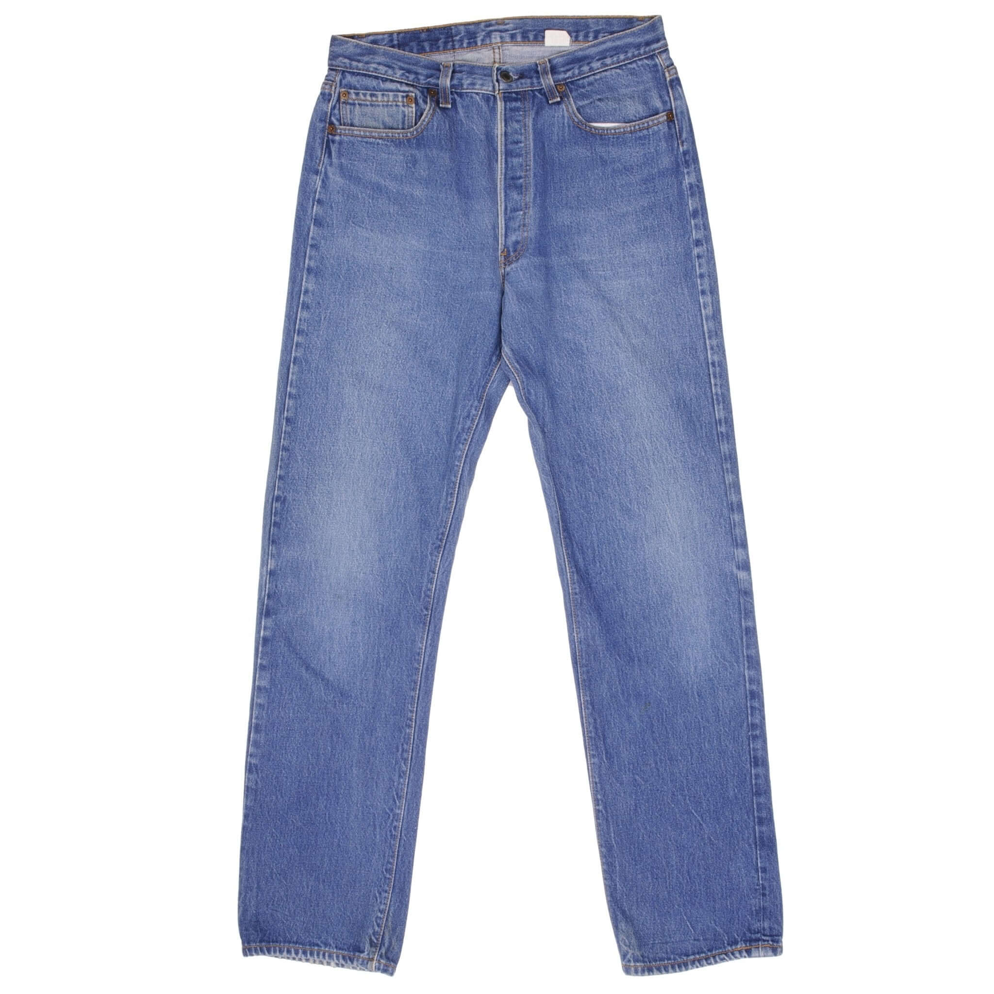 Beautiful Indigo Levis 501 Jeans 1980s Made in USA with Medium Wash Size on tag 34X34 Actual Size 33X34 Back Button #544