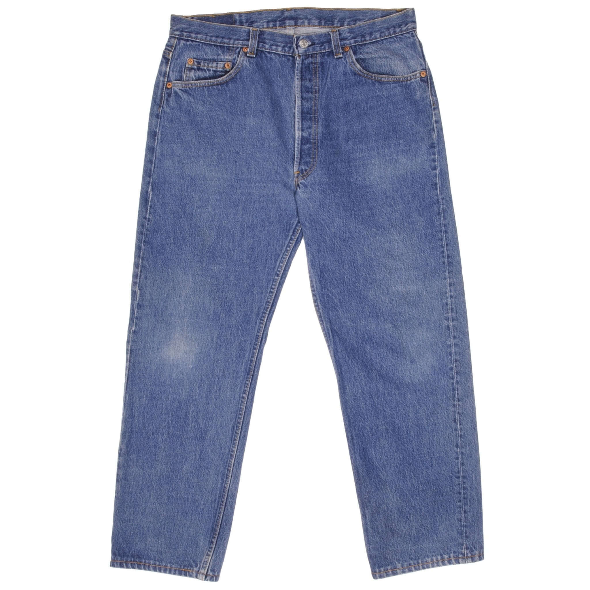 Beautiful Indigo Levis 501 Jeans 1980s Made in USA with Medium Wash Size on tag 36X30 Actual Size 35X27 Back Button #511