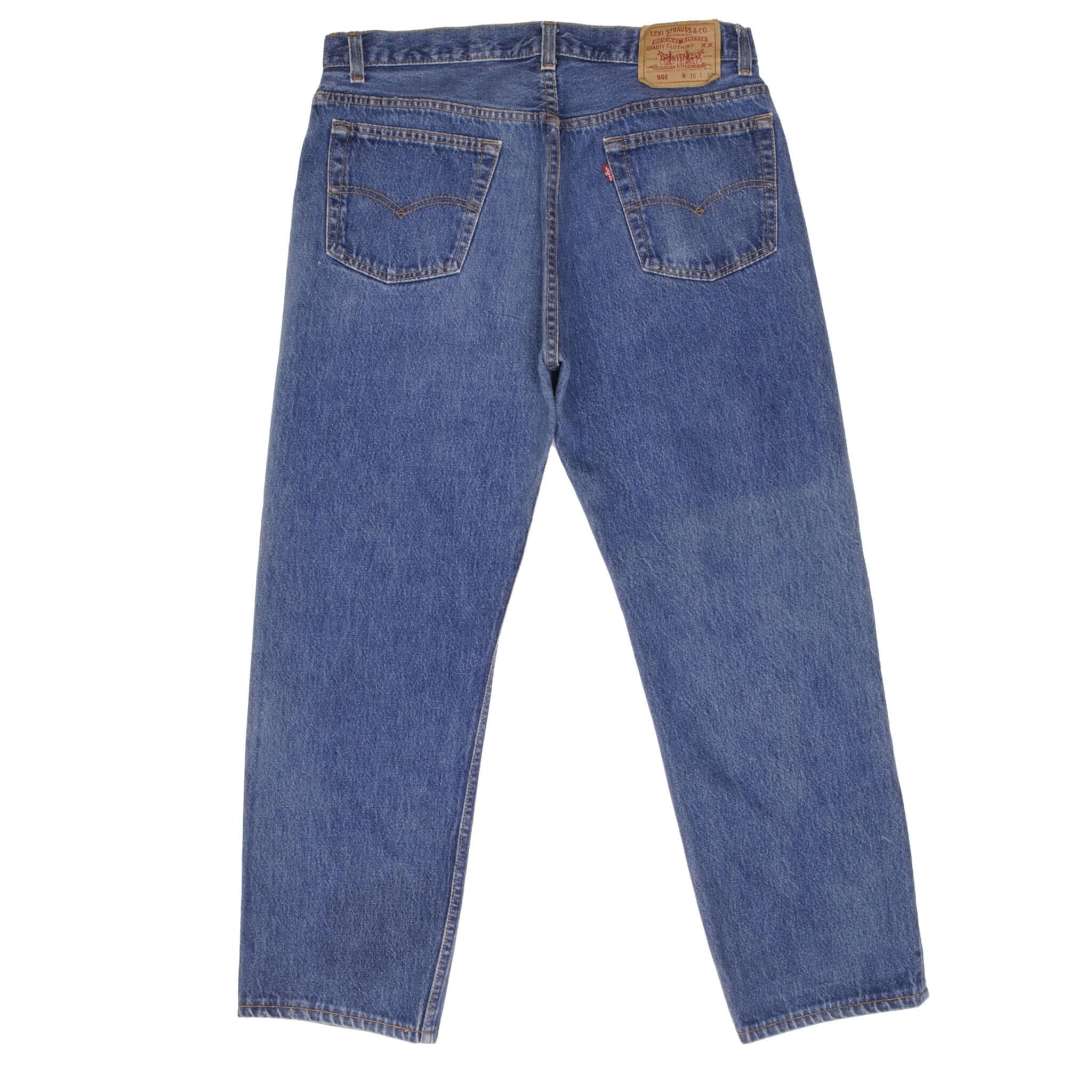 Beautiful Indigo Levis 501 Jeans 1980s Made in USA with Medium Wash Size on tag 36X30 Actual Size 35X27 Back Button #511