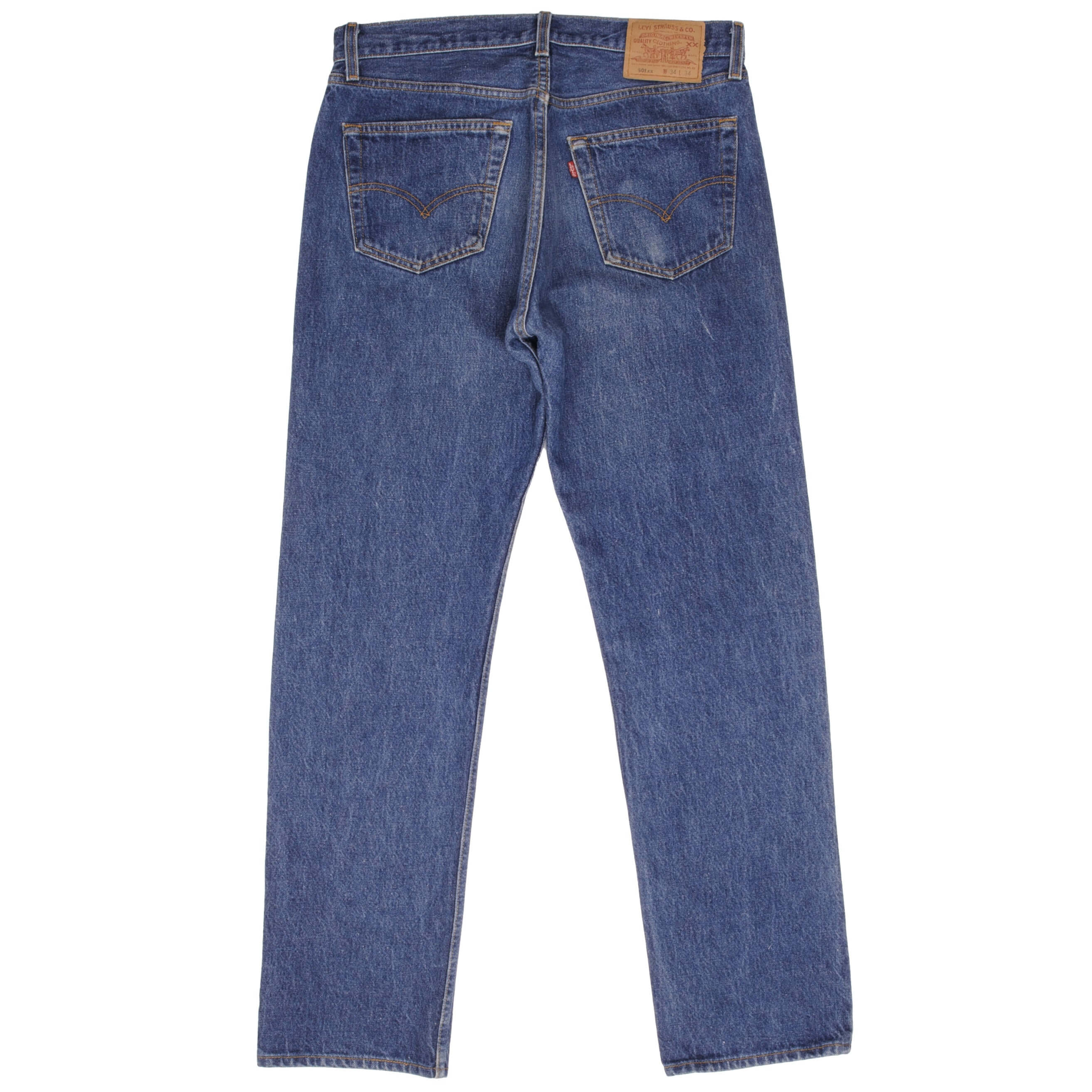 Beautiful Indigo Levis 501 Jeans 1990s Made in USA with Medium Wash Size on tag 34X34 Actual Size 34X32 Back Button #524