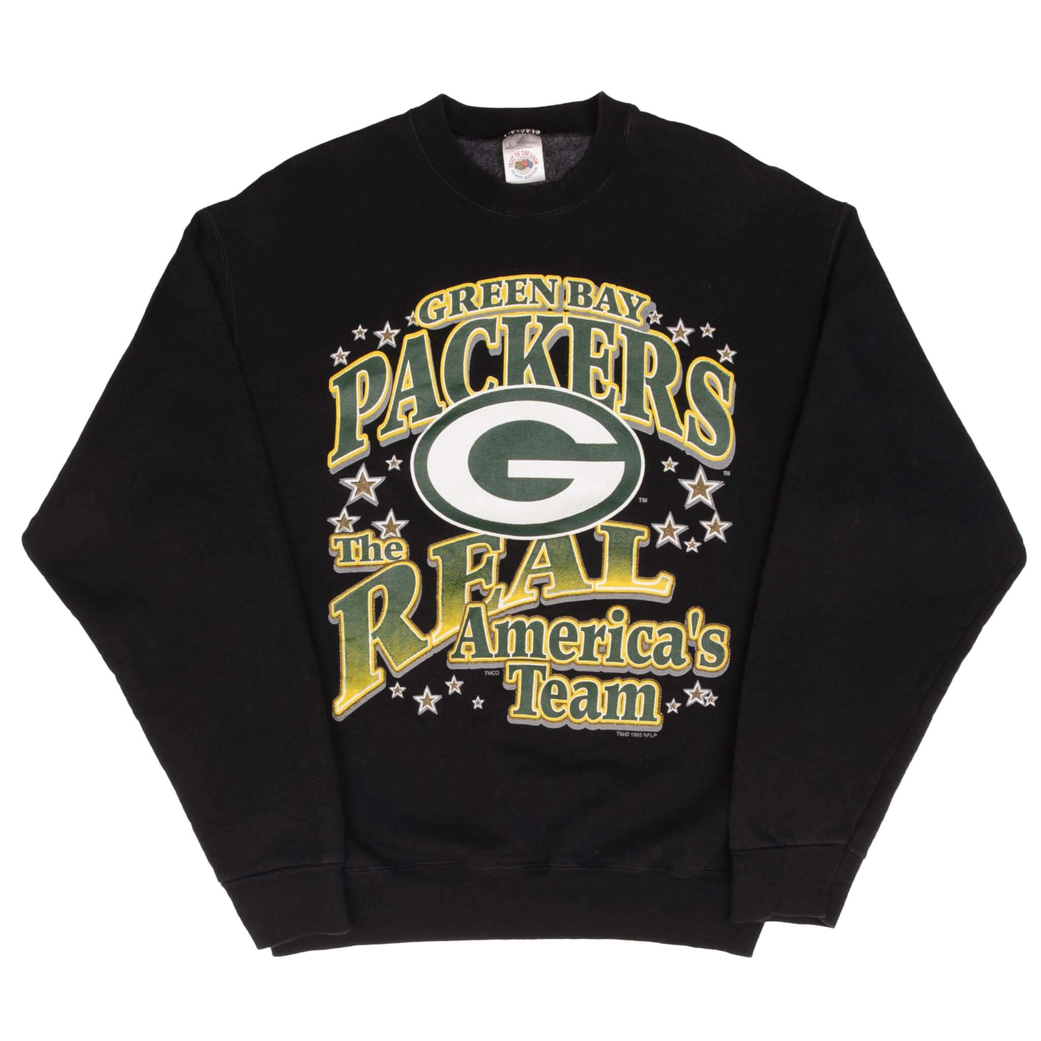 Vintage Nfl Green Bay Packers 1995 Black Sweatshirt Size Large Made In USA