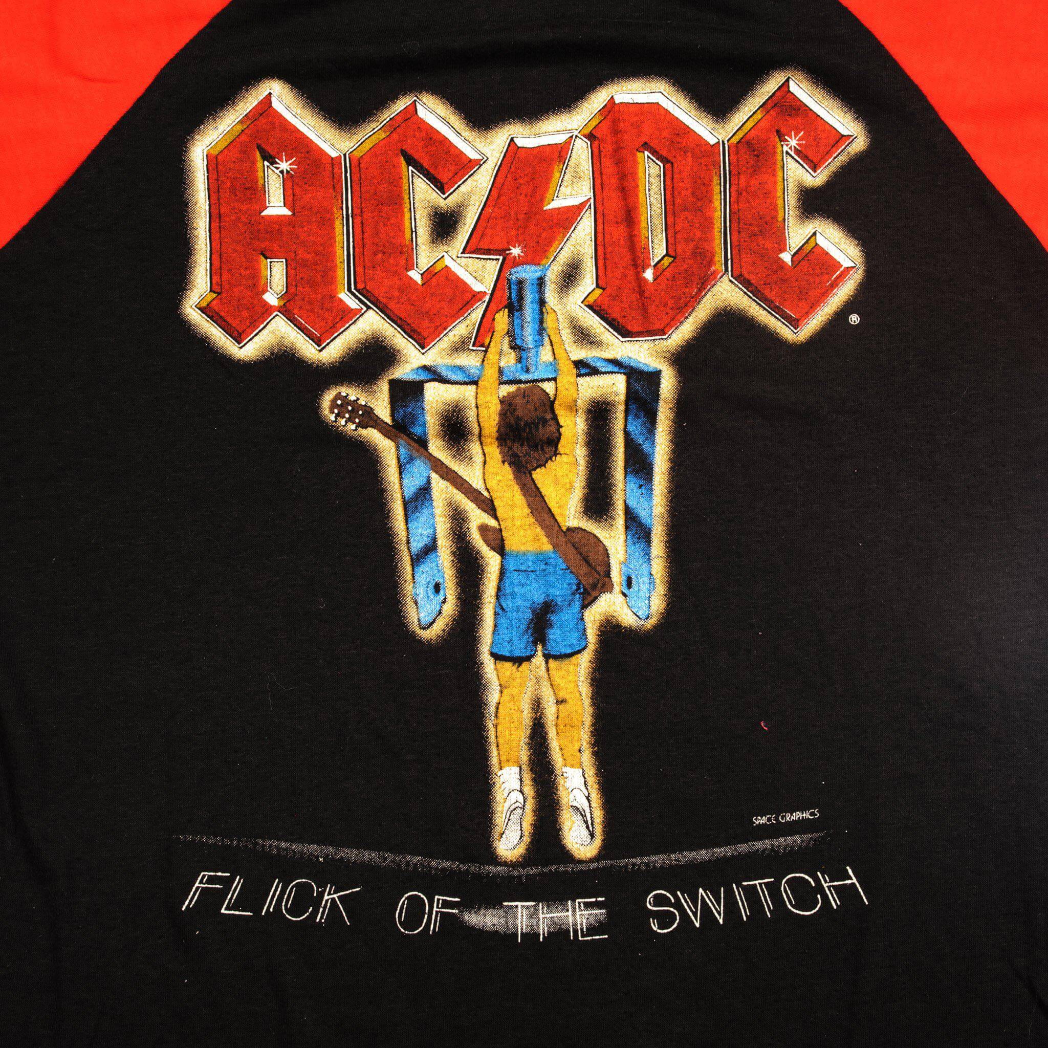Vintage ACDC Raglan Tee Shirt Flick Of The Switch Tour by Mackler 80'S Size S Made In USA