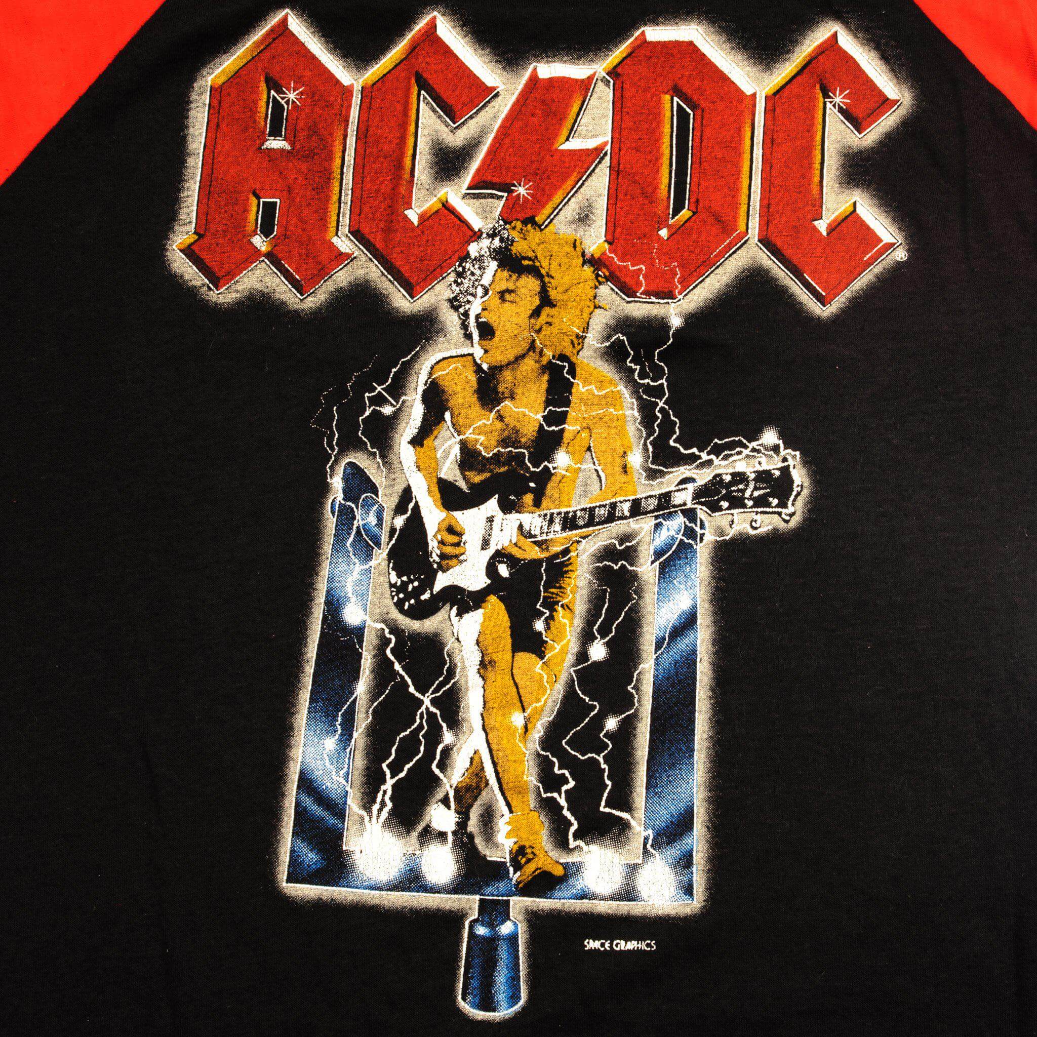 Vintage ACDC Raglan Tee Shirt Flick Of The Switch Tour by Mackler 80'S Size S Made In USA