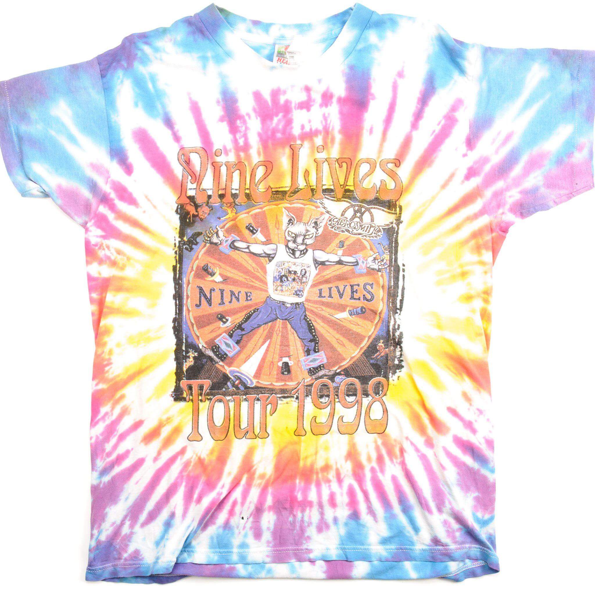 VINTAGE TIE DYE AEROSMITH NINE LIVES TOUR TEE SHIRT 1998