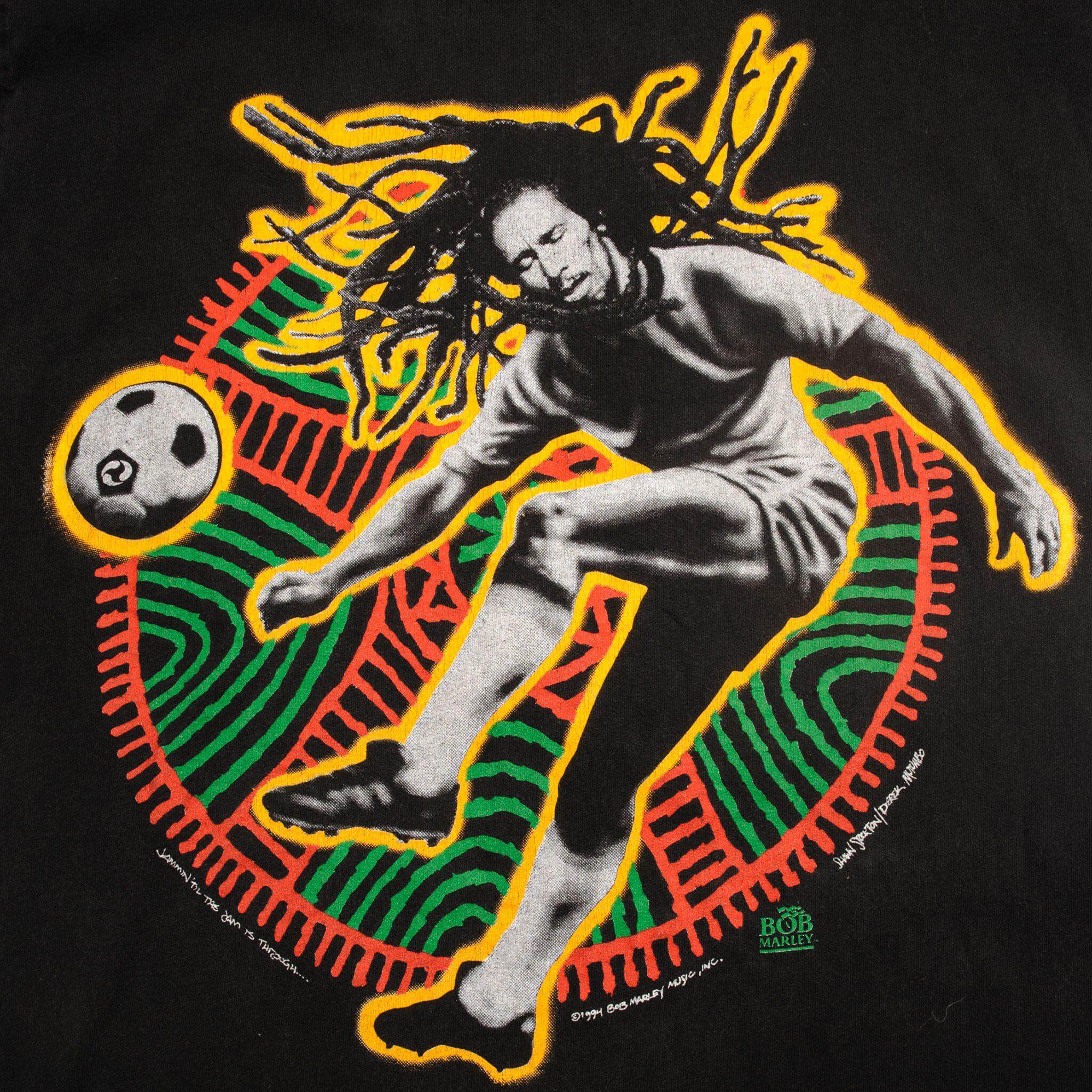 VINTAGE BOB MARLEY SOCCER TEE SHIRT 1994 SIZE LARGE
