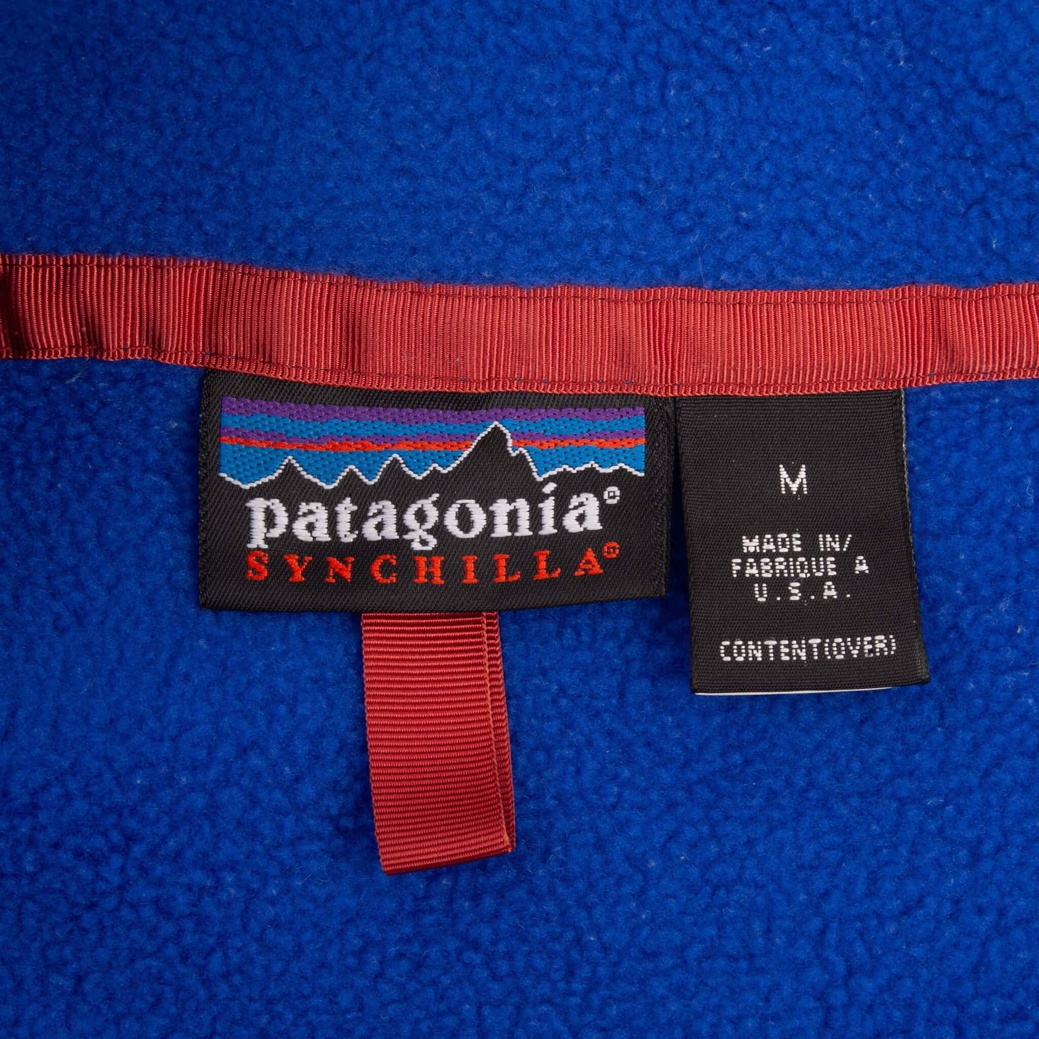 Vintage Patagonia Synchilla Snap T Blue 1990S Fleece Pullover Medium Made In Usa