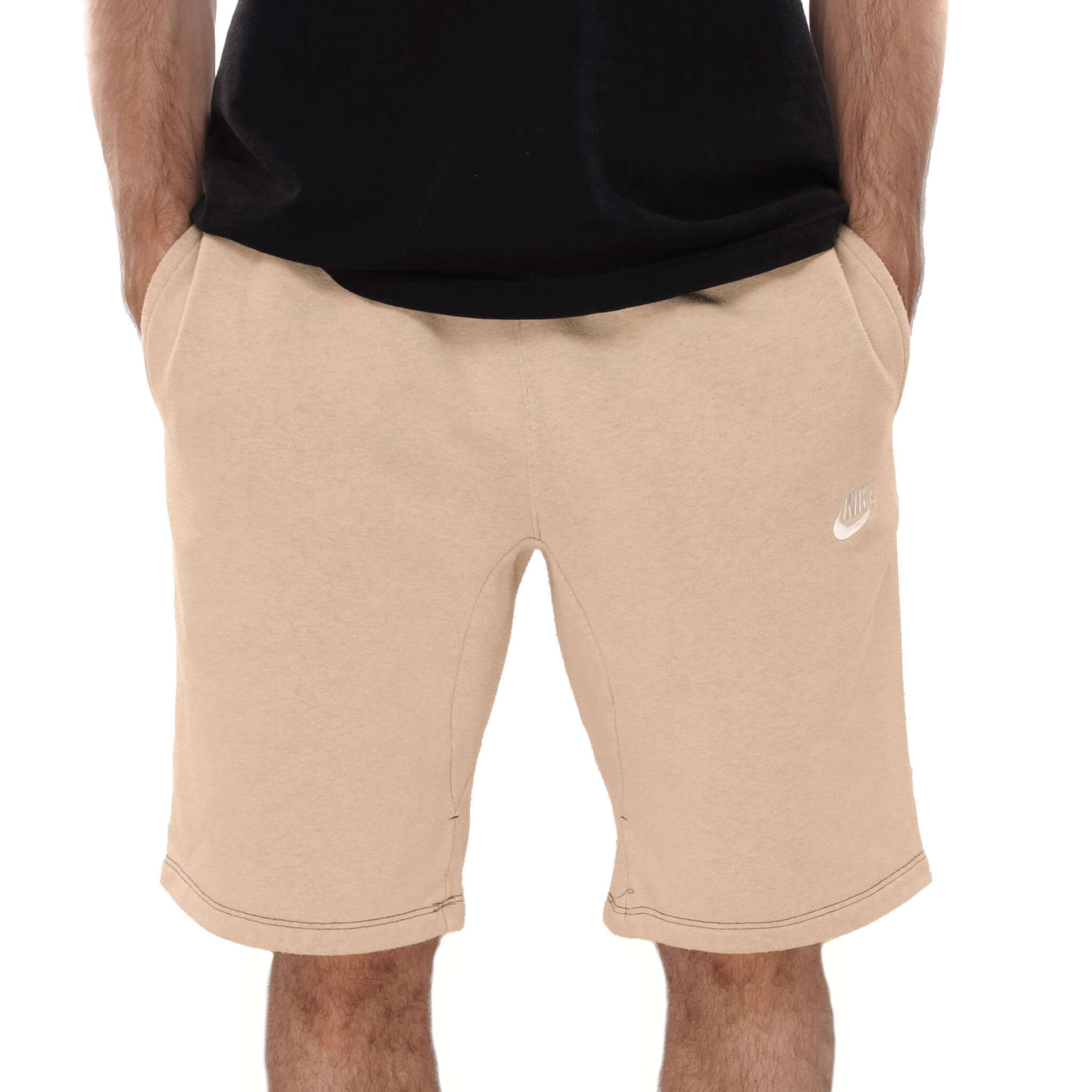 Vintage Nike Classic Swoosh Custom Made In The USA Sandstone Mid Length Shorts Available in Size Small, Medium, Large and XL. Up-cycled from Nike Joggers and Dye to a Pastel Sandstone color Sizing: The Model is 5'7 wearing a Size Medium
