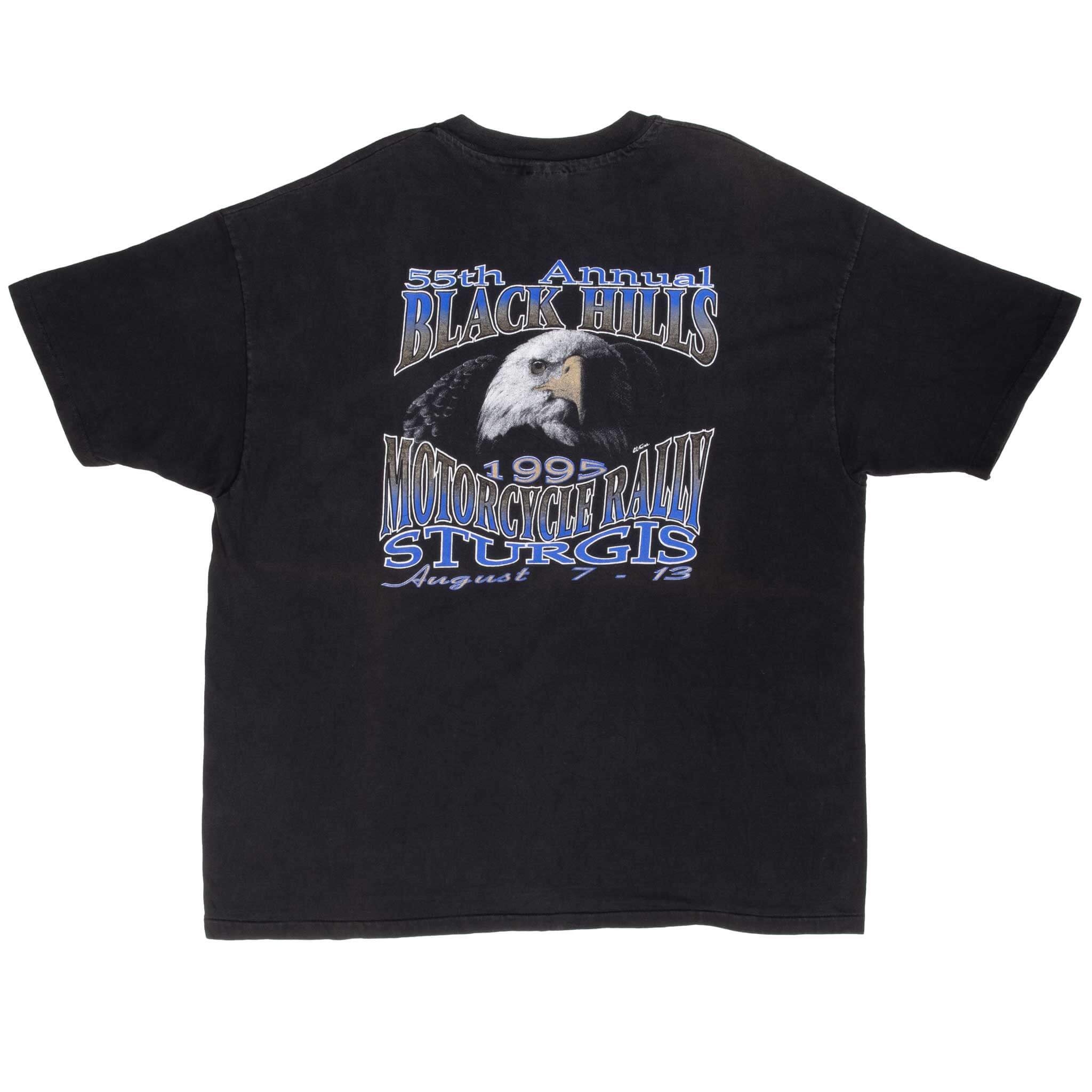 Vintage Biker Sturgis Black Hills Rally 55Th Annual Tee Shirt 1995 Size 2XL Made In Usa With Single Stitch Sleeves