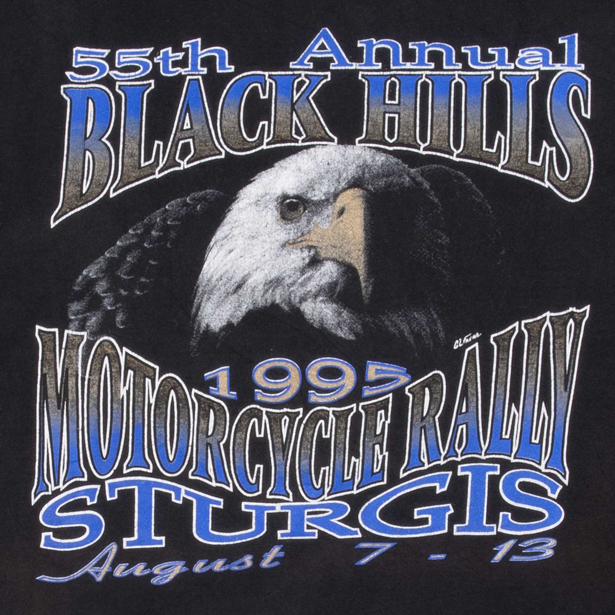 Vintage Biker Sturgis Black Hills Rally 55Th Annual Tee Shirt 1995 Size 2XL Made In Usa With Single Stitch Sleeves