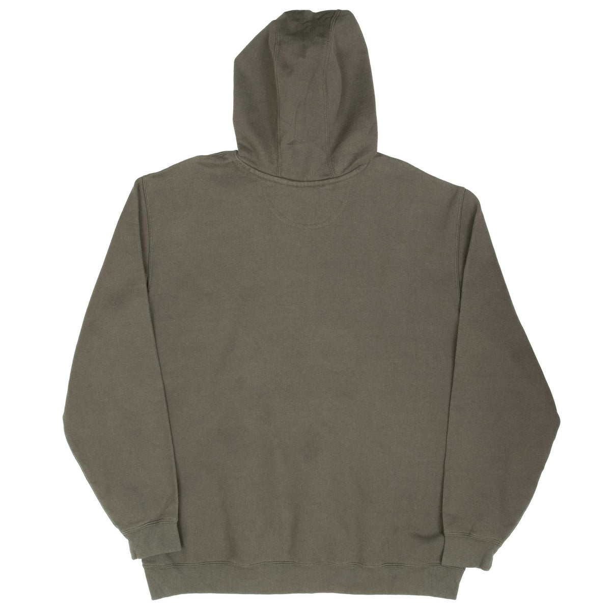 Back of muted green Carhartt pullover hoodie