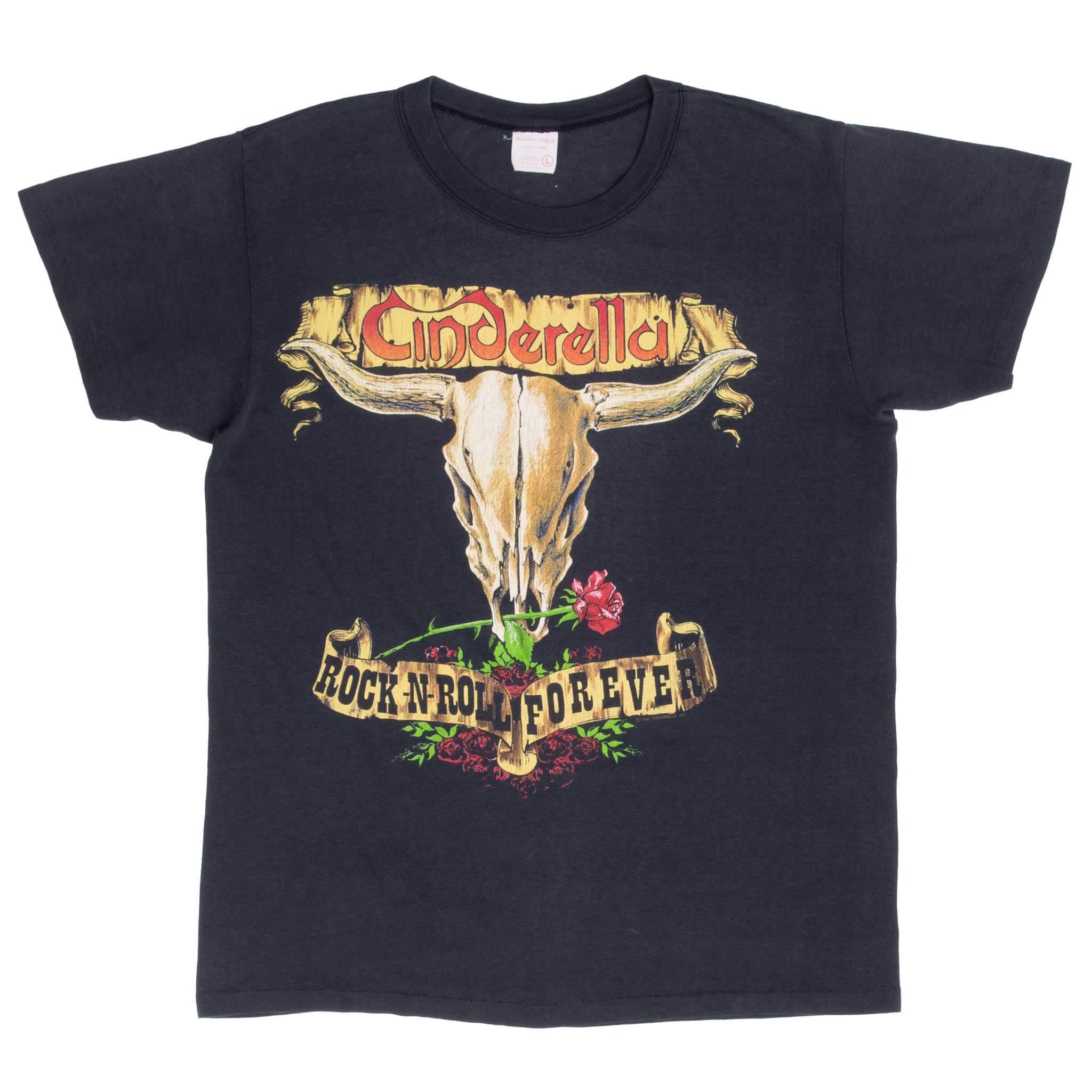 Full front of black Cinderella Rock N Roll Forever tour T-shirt