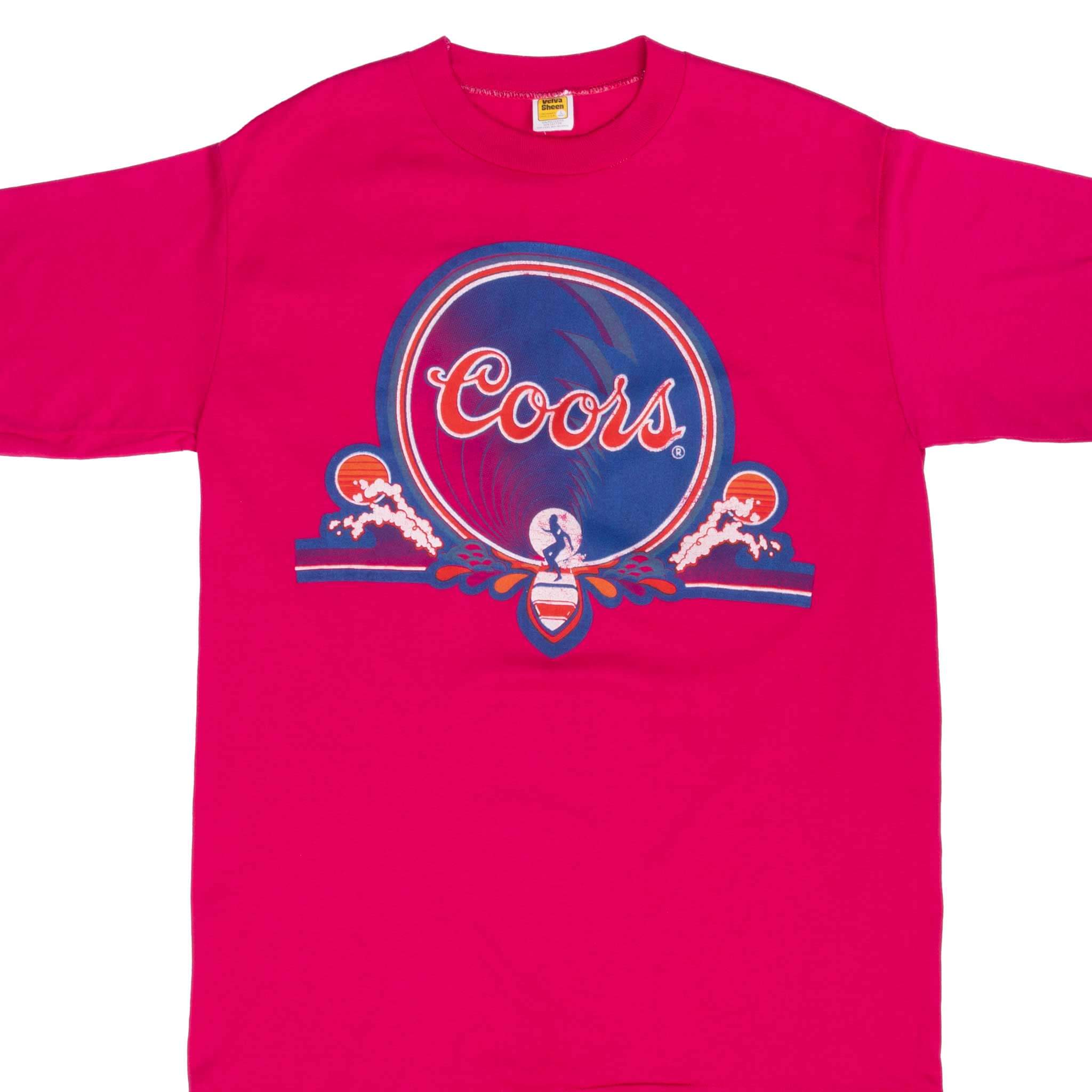Vintage Coors Beer Surfing Pink Tee Shirt 1980S Size Medium Made In Usa