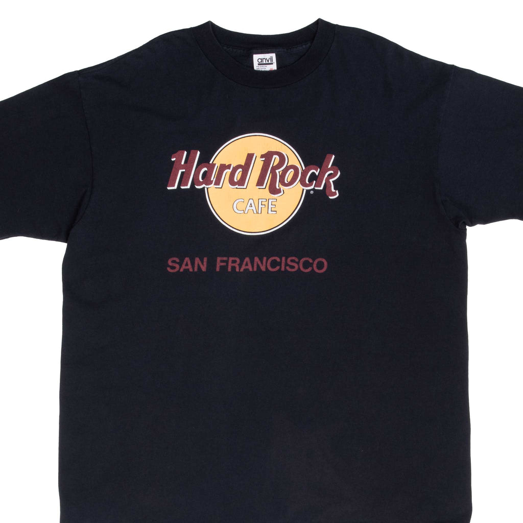 Vintage Hard Rock Cafe San Francisco Black Tee Shirt 1990S Size Xl Made In Usa With Single Stitch Sleeves