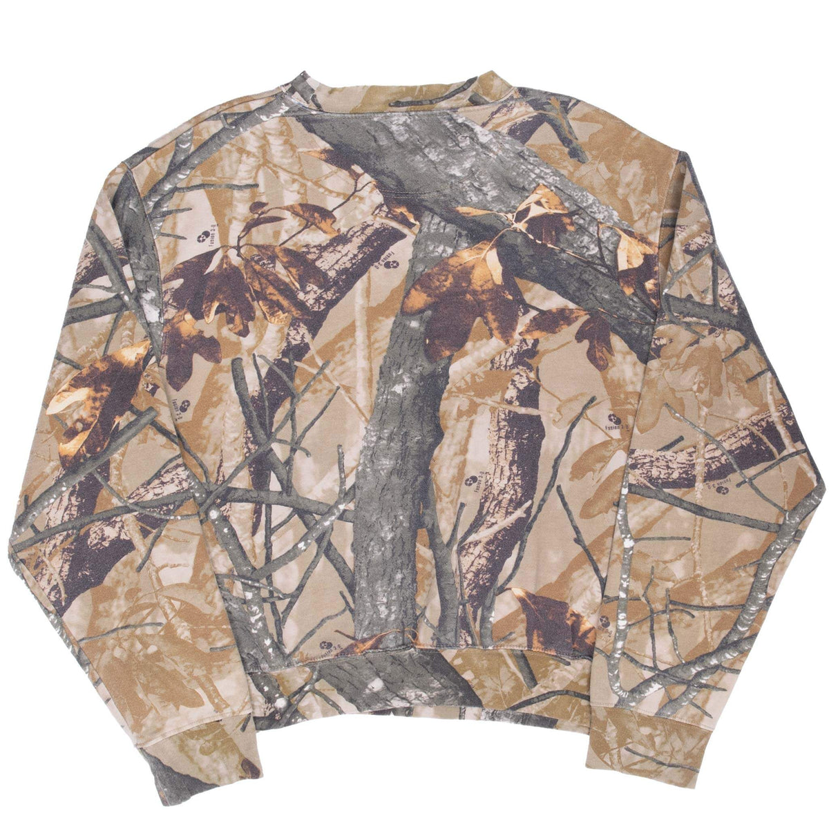Back of Hunting Fusion 3-D sweatshirt with tan tree, branch and autumn leaf camouflage