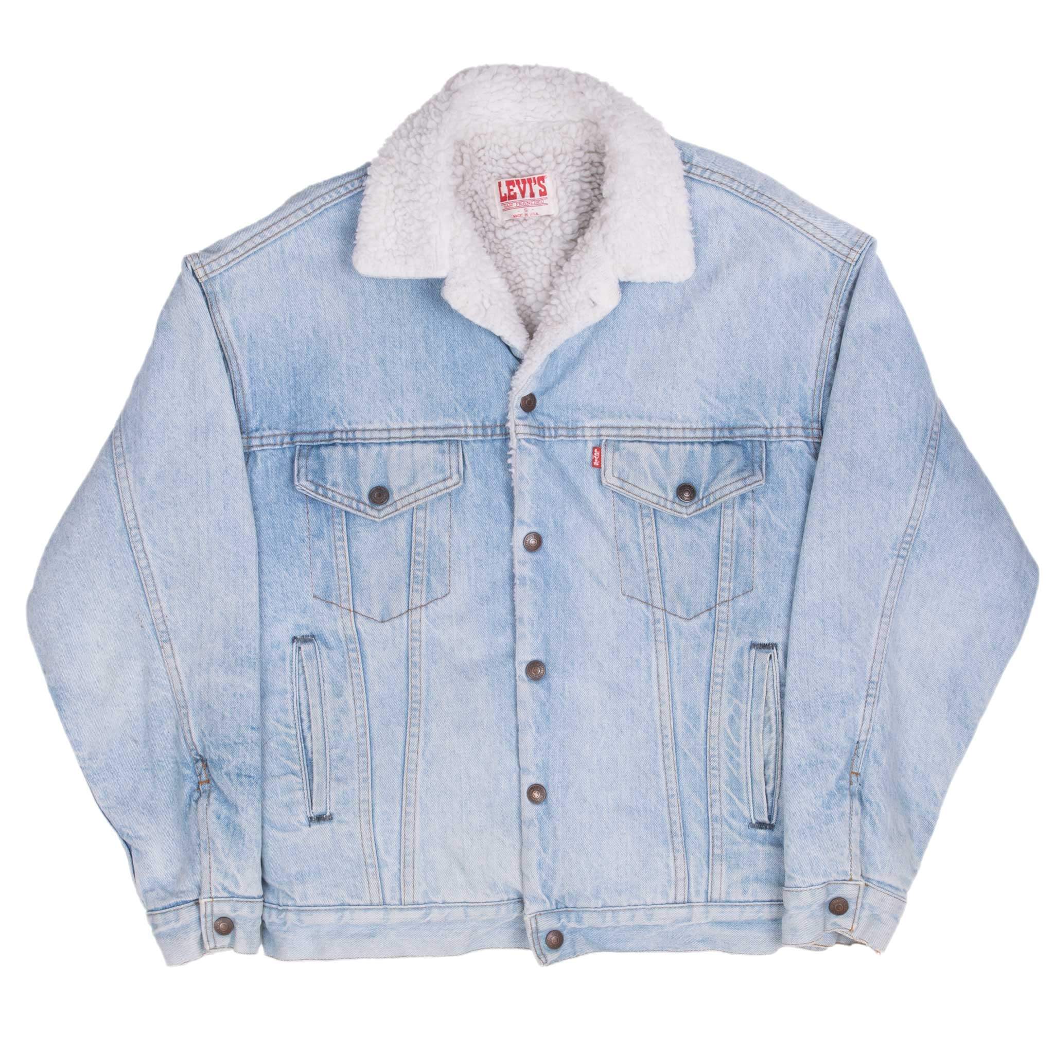 Vintage Levis Sherpa Trucker Very Light Wash Denim Jacket 1980S Size Small Made In Usa