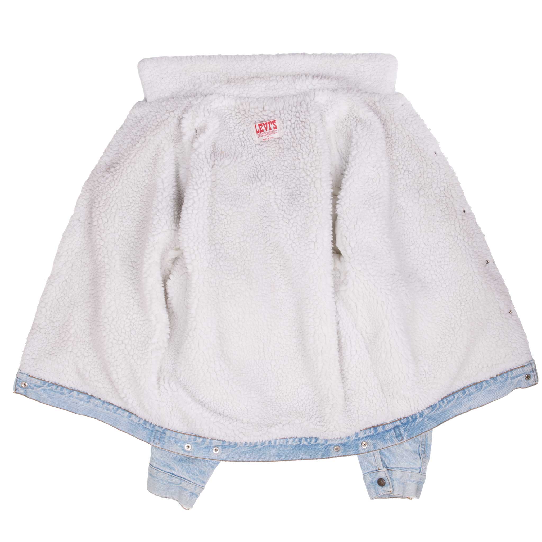 Vintage Levis Sherpa Trucker Very Light Wash Denim Jacket 1980S Size Small Made In Usa