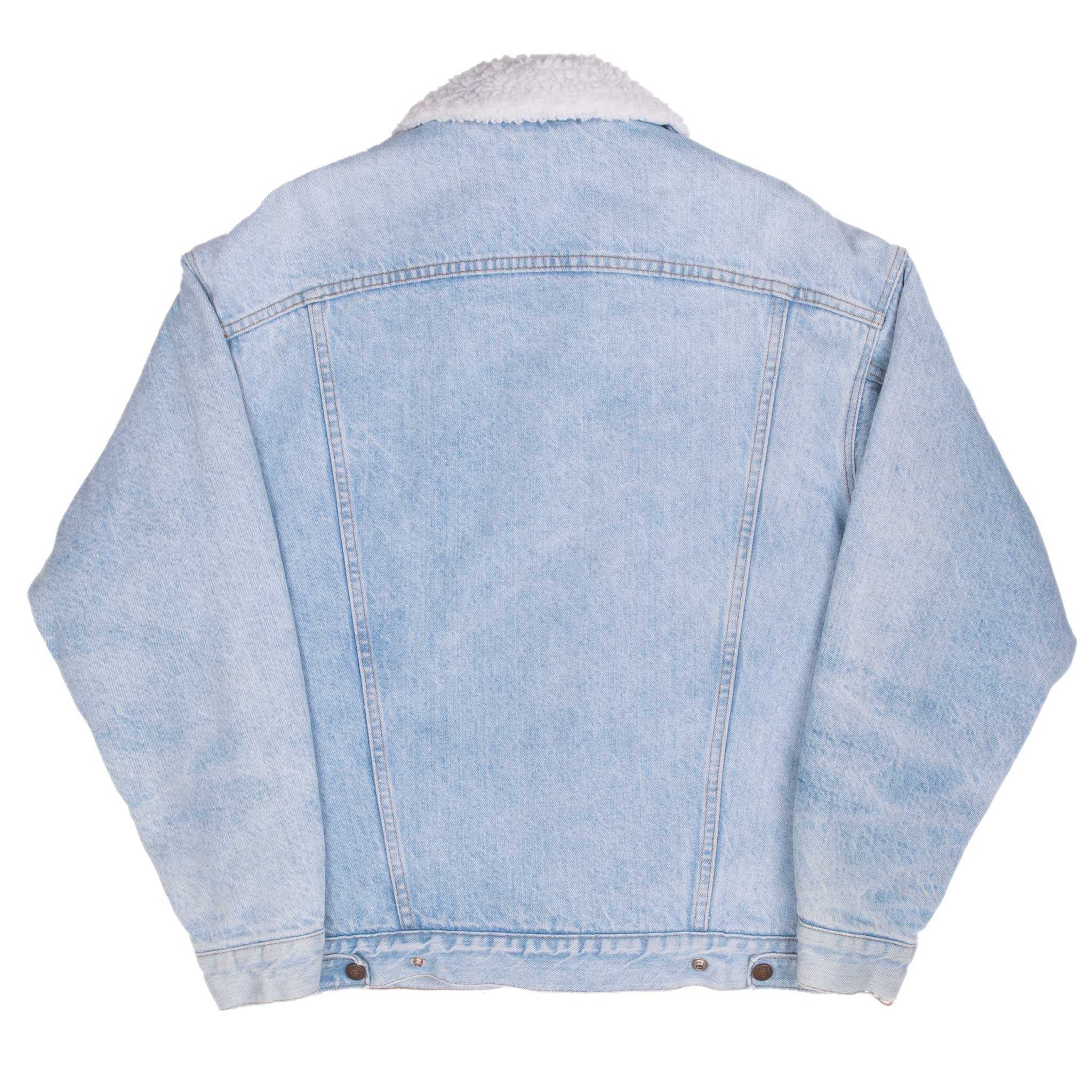 Vintage Levis Sherpa Trucker Very Light Wash Denim Jacket 1980S Size Small Made In Usa