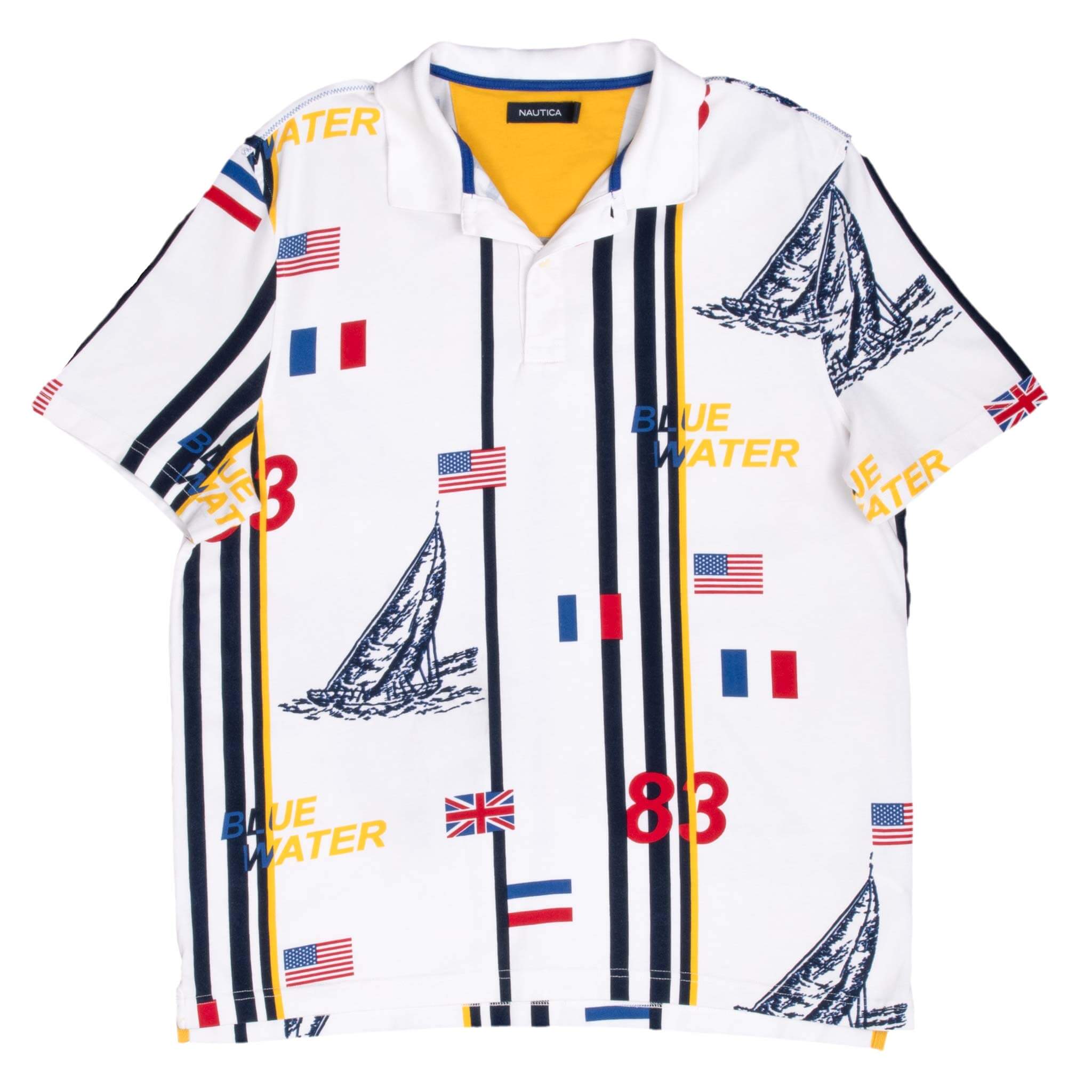 Vintage Nautica Blue Water Sailing White Polo Shirt 2000S Size Large