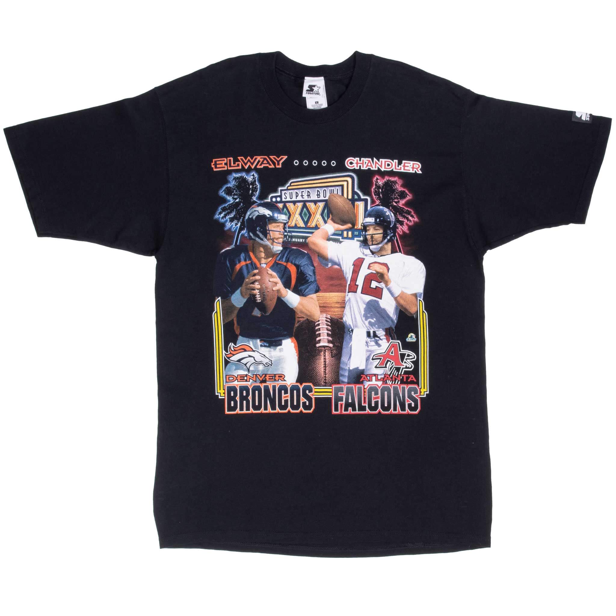 Vintage NFL Atlanta Falcons VS Denver Broncos Super Bowl XXXIII 1999 Black Tee Shirt Size Large