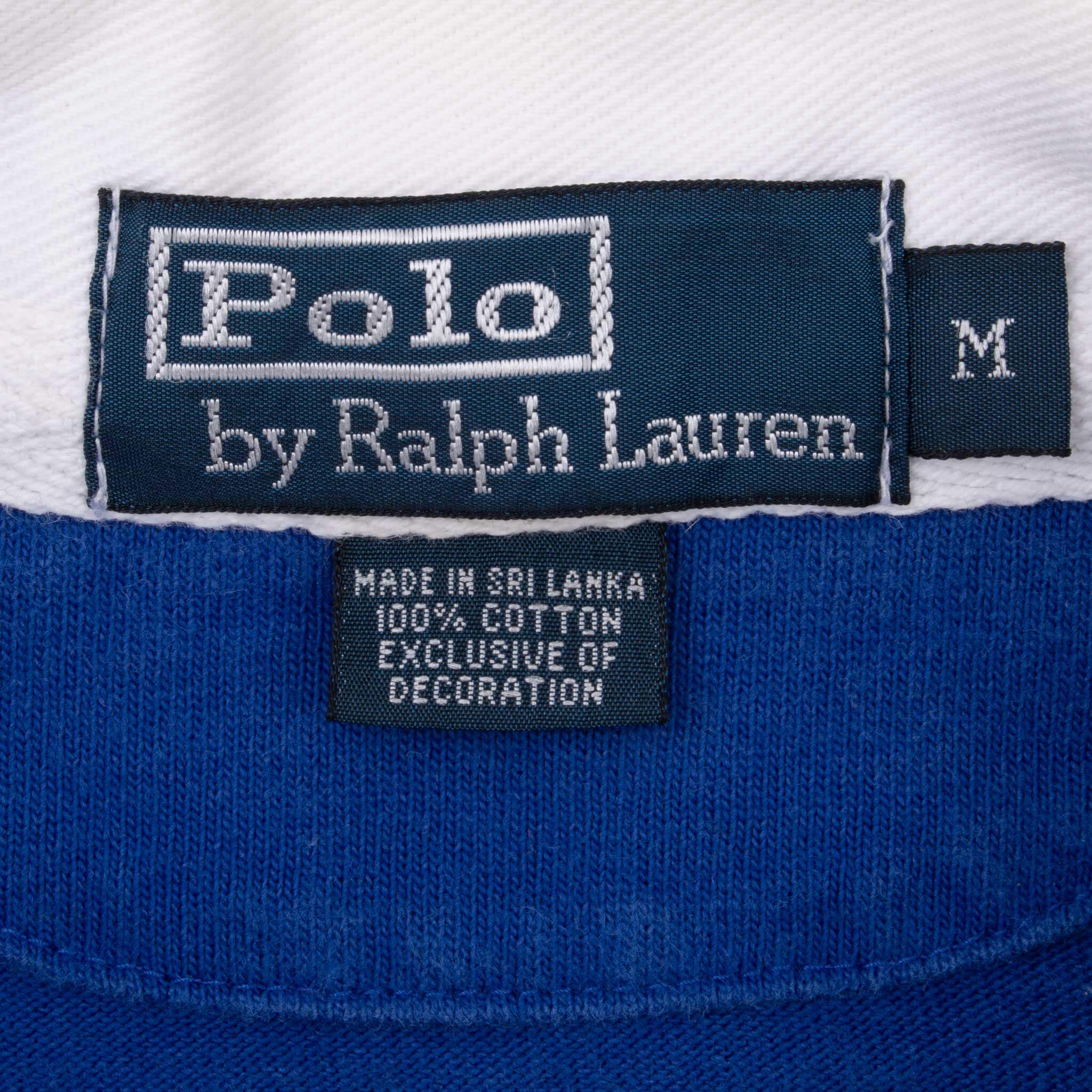 Vintage Ralph Lauren Blue And White Striped Rugby Polo Shirt 1990S Size Medium