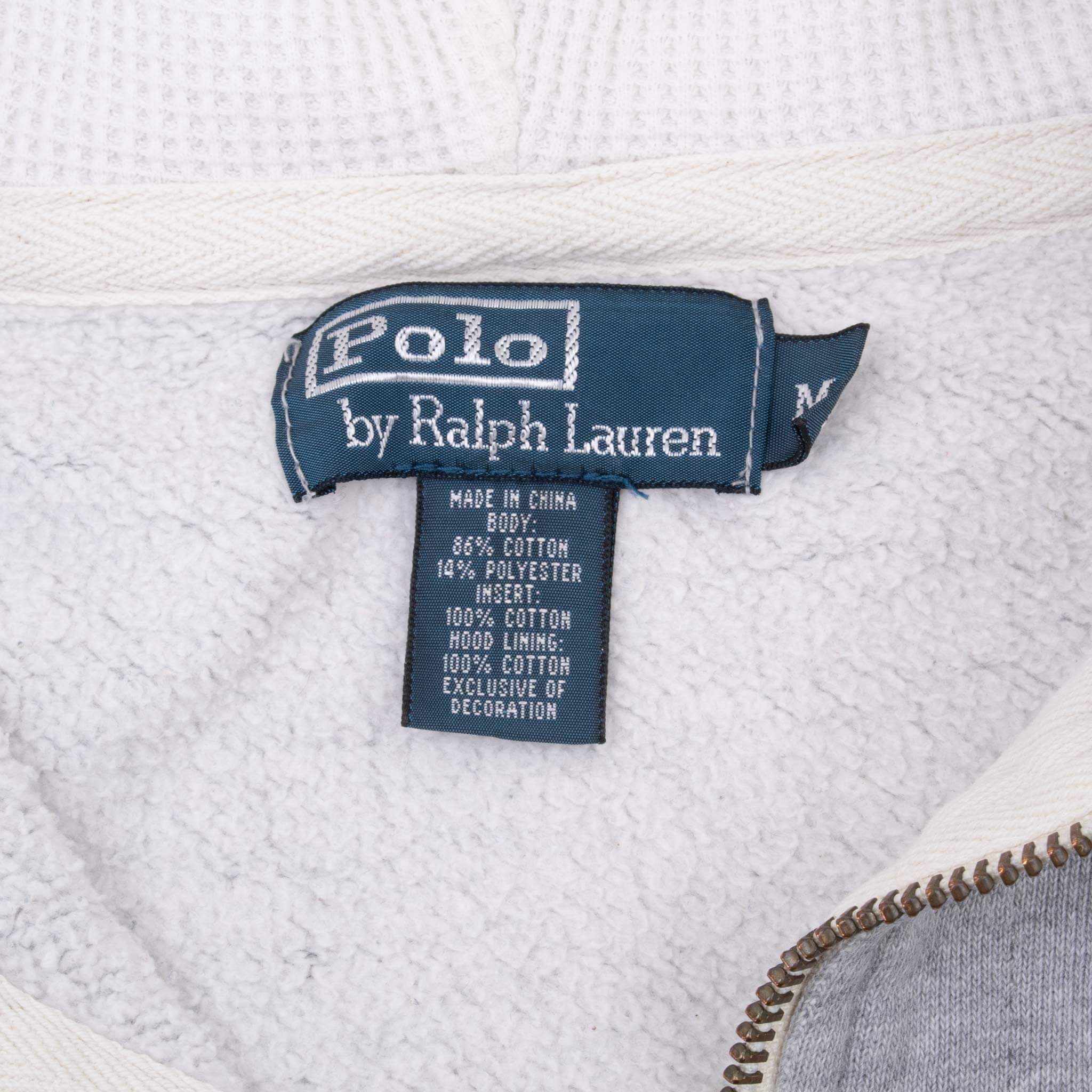 Vintage Ralph Lauren Full Zip Classic Grey Hoodie Sweatshirt 1990S Size Medium