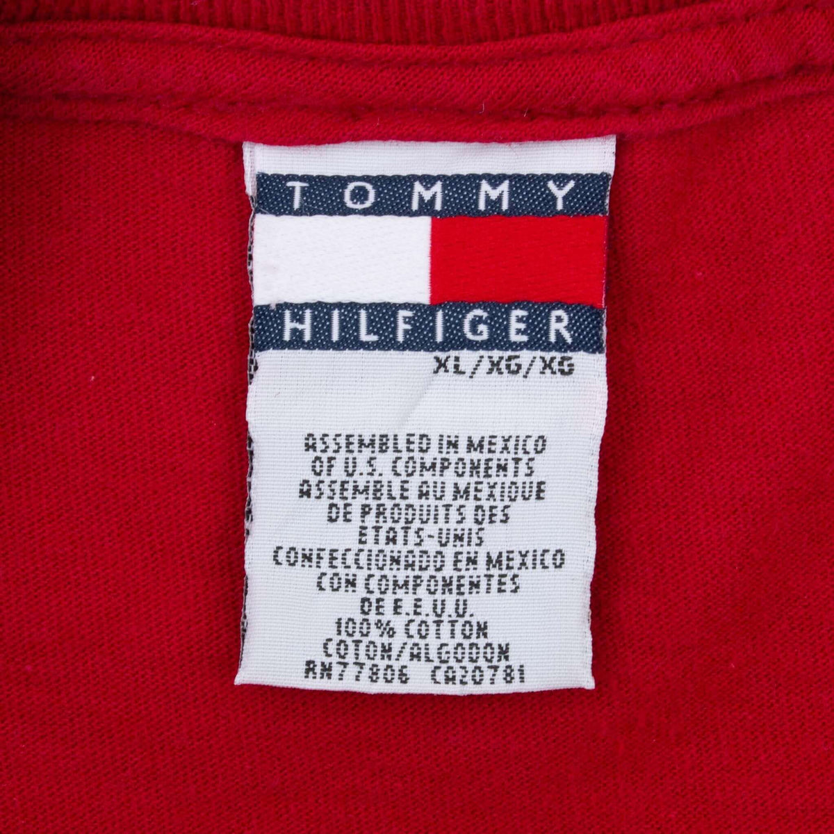 Tommy Hilfiger XL neck label inside red T-shirt