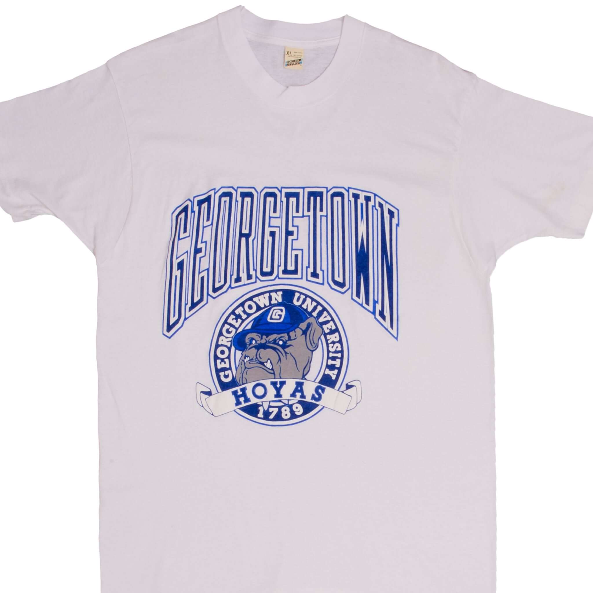 Vintage Georgetown University Hoyas Tee Shirt 1990s Size Medium Made In USA With Single Stitch Sleeves