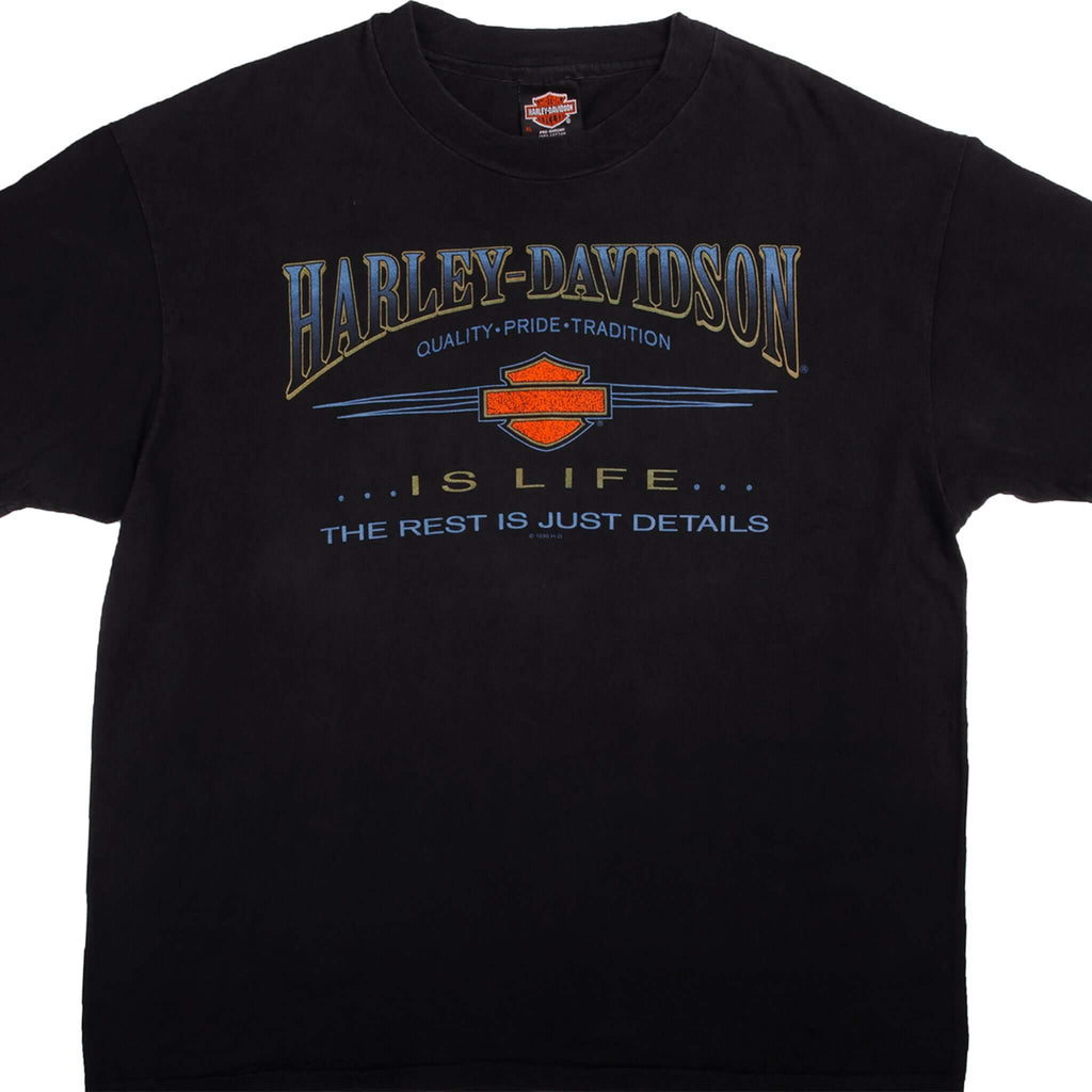 Vintage Harley Davidson Is Life The Rest Is Just Details Tee Shirt 1996 Size XL With Single Stitch Made In Usa