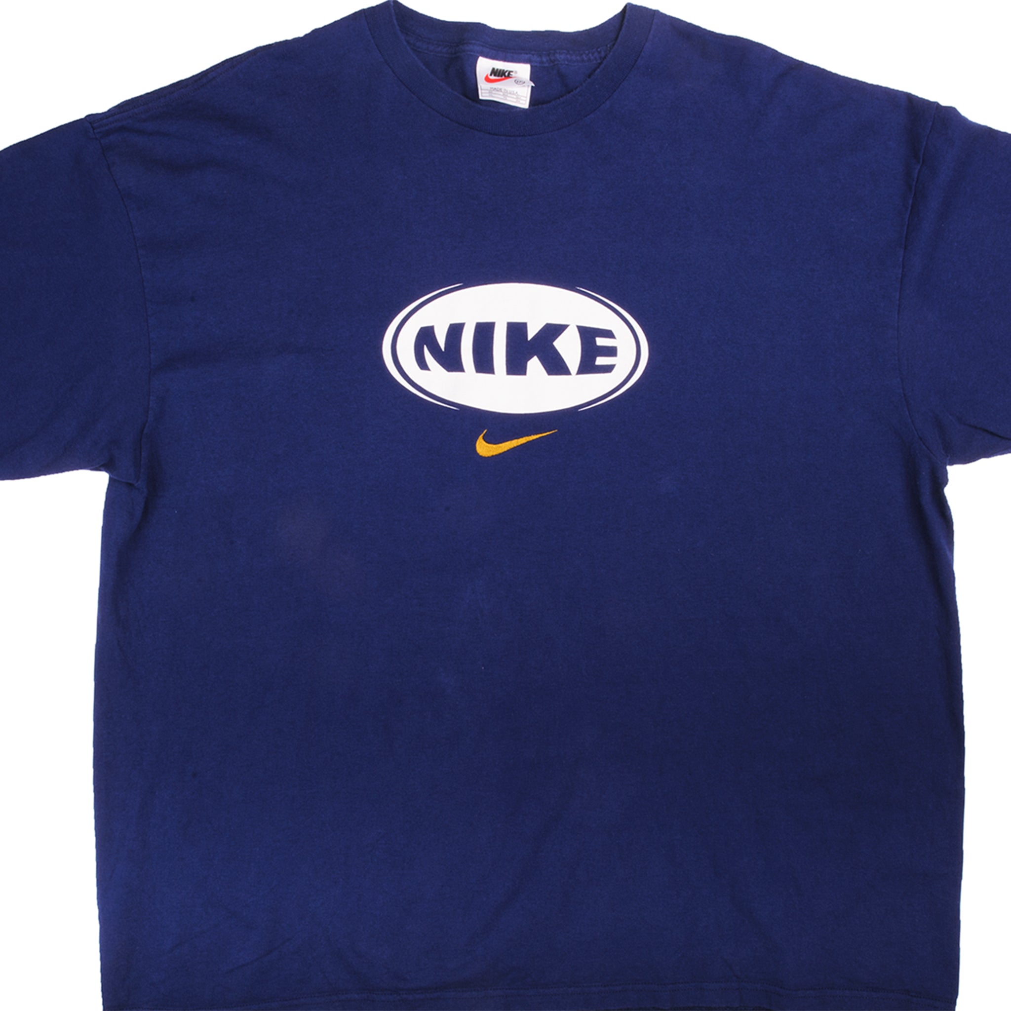VINTAGE NIKE MIDDLE SWOOSH TEE SHIRT LATE 90S MADE IN USA – rare usa