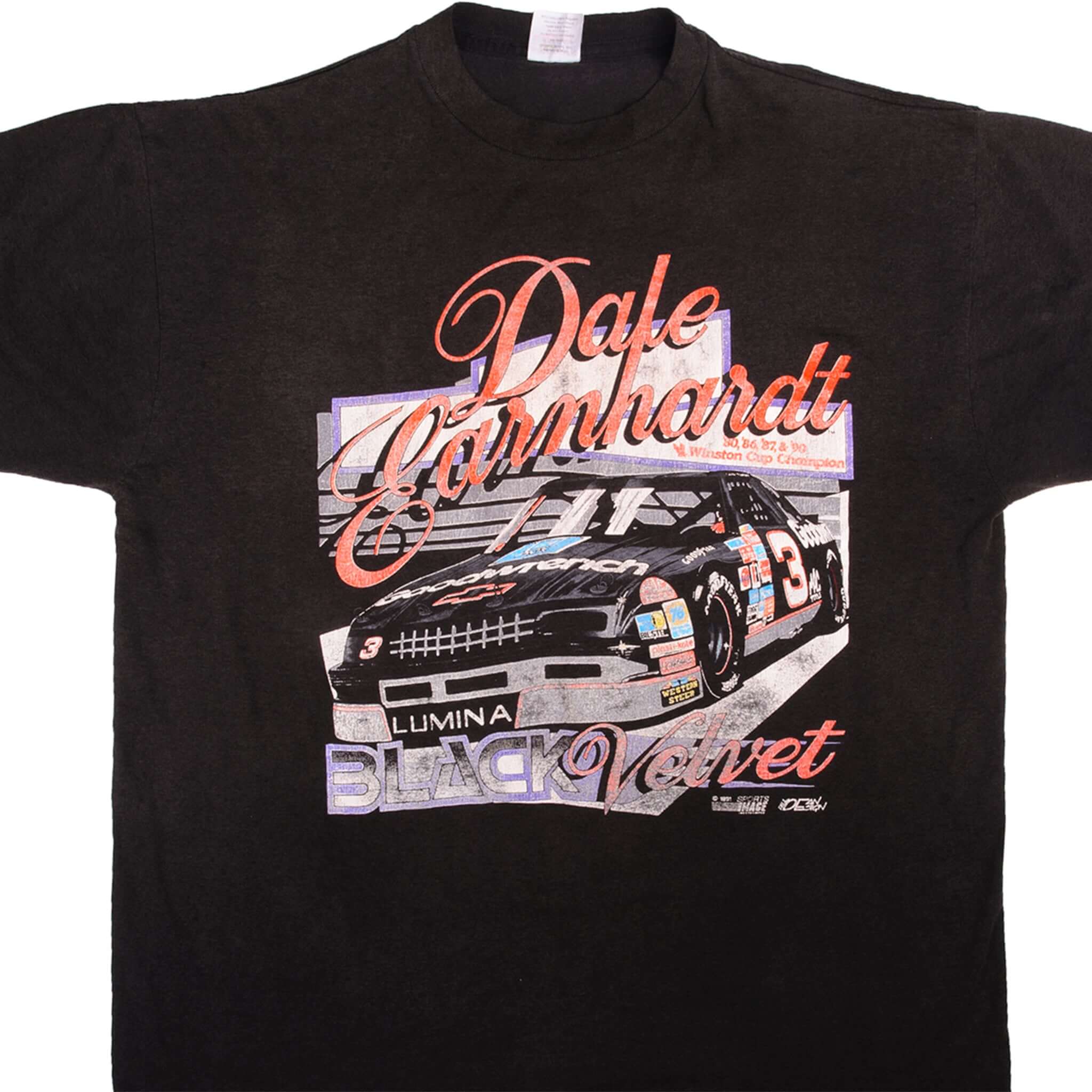 Vintage Nascar Dale Earnhardt Black Velvet Tee Shirt 1992 Size XLarge With Single Stitch Sleeves. Made In USA