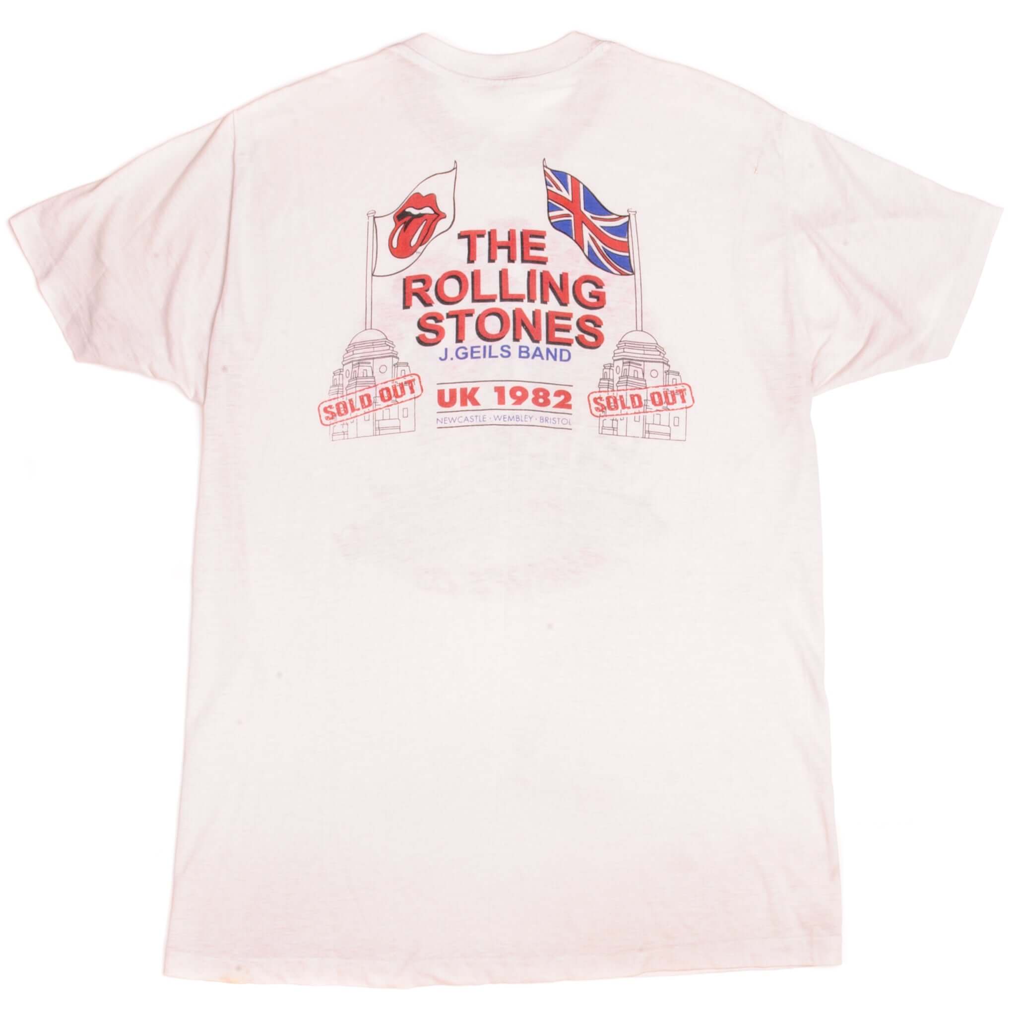 Vintage The Rolling Stones and J Geils Band Europe UK 82 Tee Shirt 1982 Size Large with single stitch sleeves.