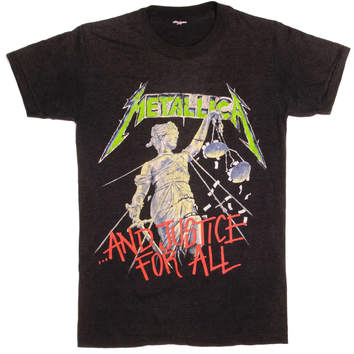 Full front view of black Metallica And Justice for All graphic T-shirt