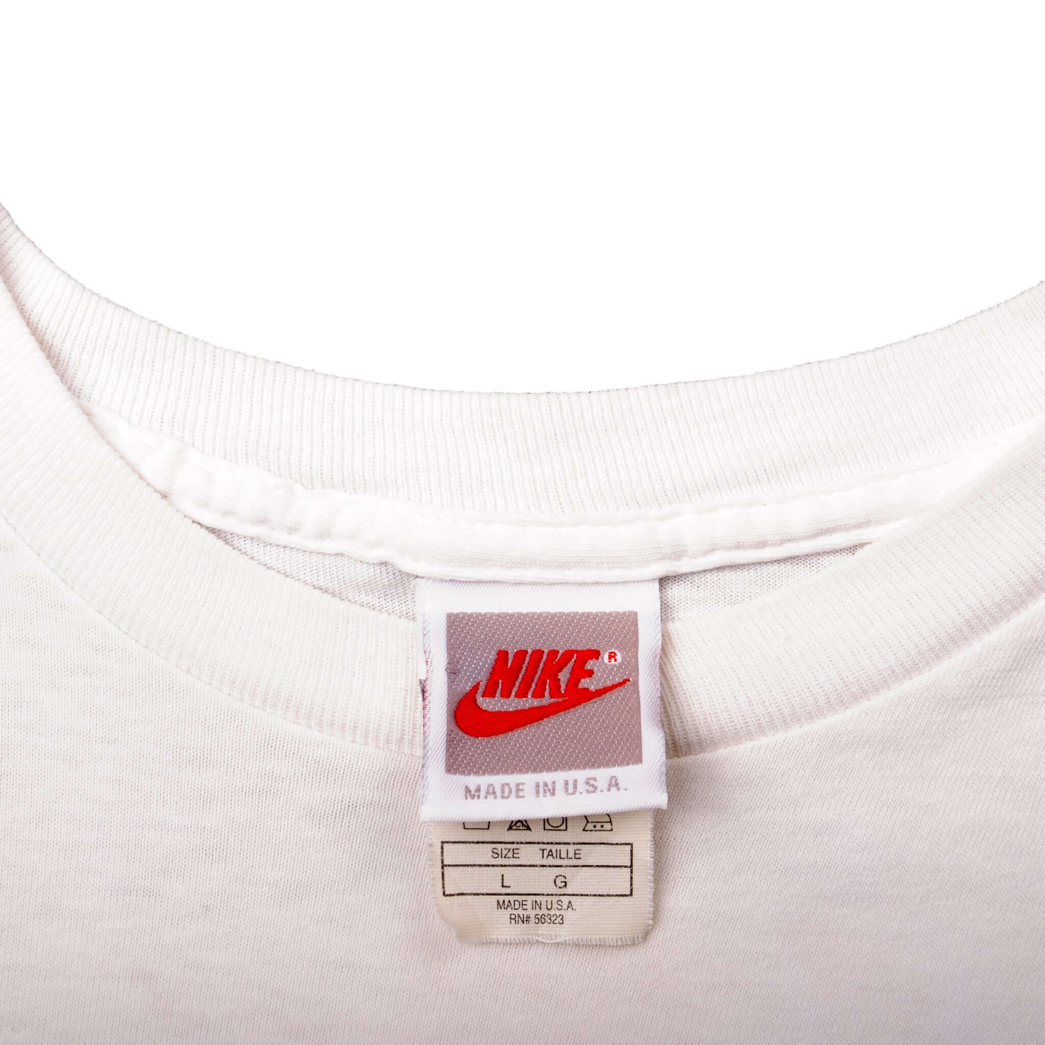 Vintage White Nike Nike town Chicago Tee Shirt 1987-1994 Size L Made In USA With Single Stitch Sleeves. Nike Grey Label.