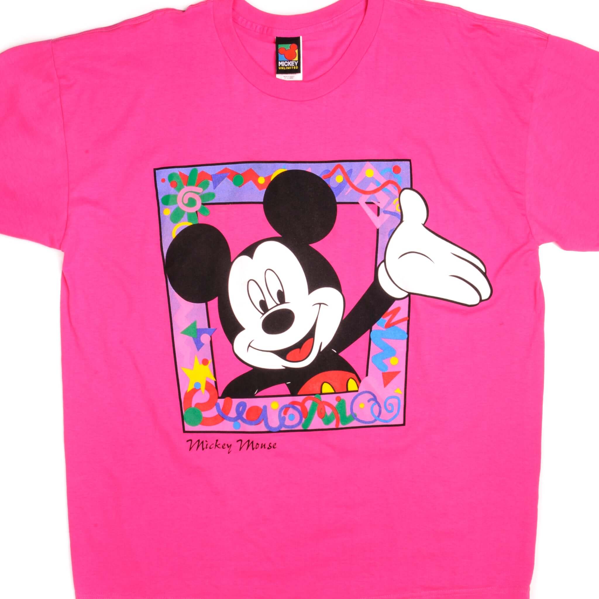 Vintage Disney Mickey Mouse Pink Tee Shirt Size XLarge Deadstock With Original Tag.
