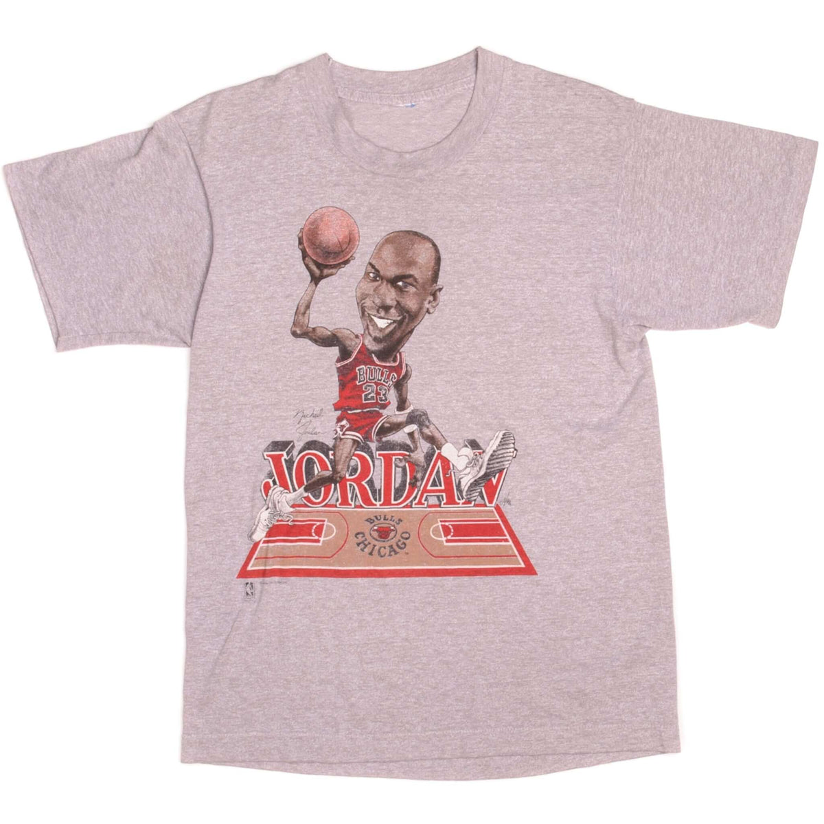 Full front view of heather gray Michael Jordan Bulls graphic T-shirt