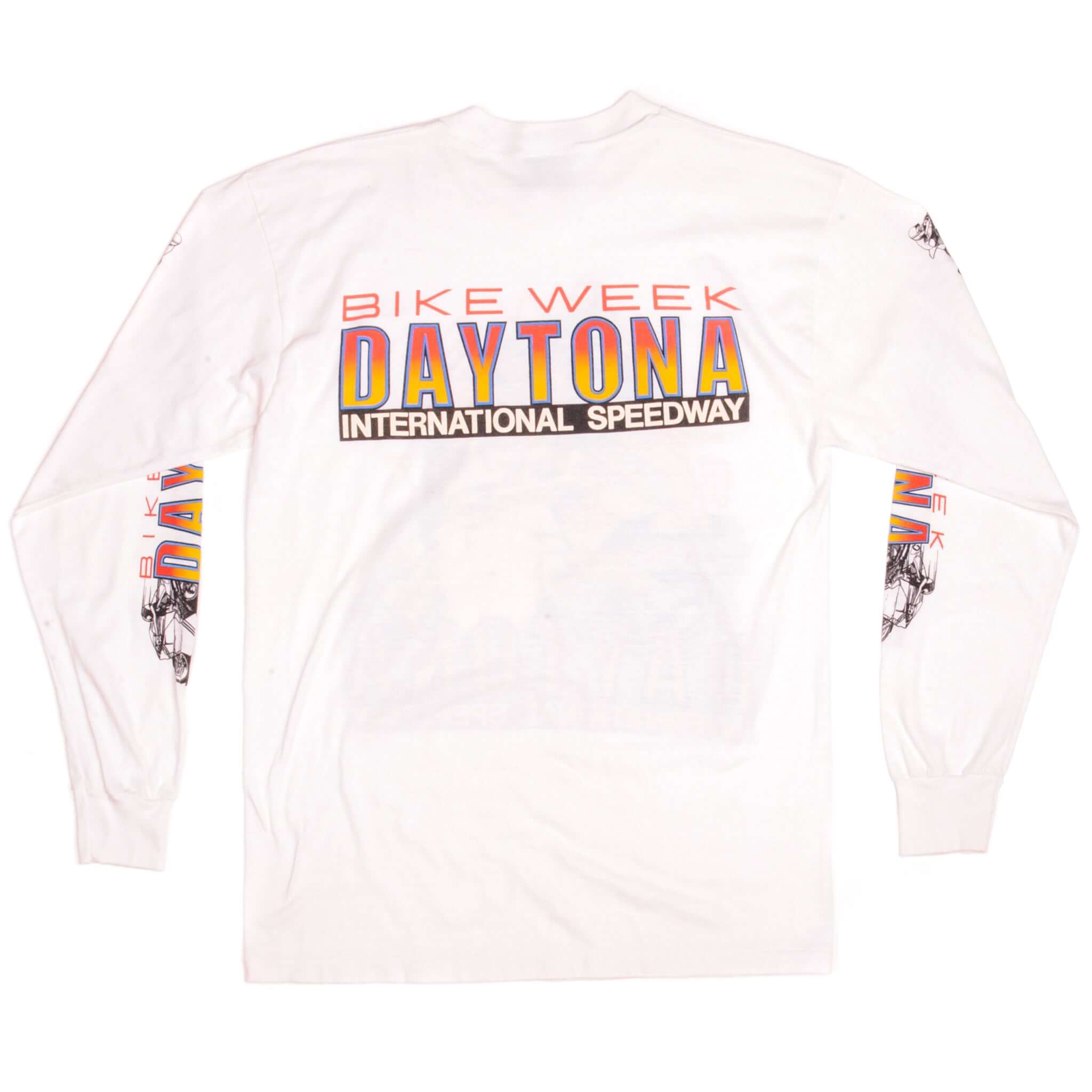 Vintage Bike Week Daytona International Speedway Long Sleeves Skimmers Tee Shirt 1990s Size Medium Made In USA.