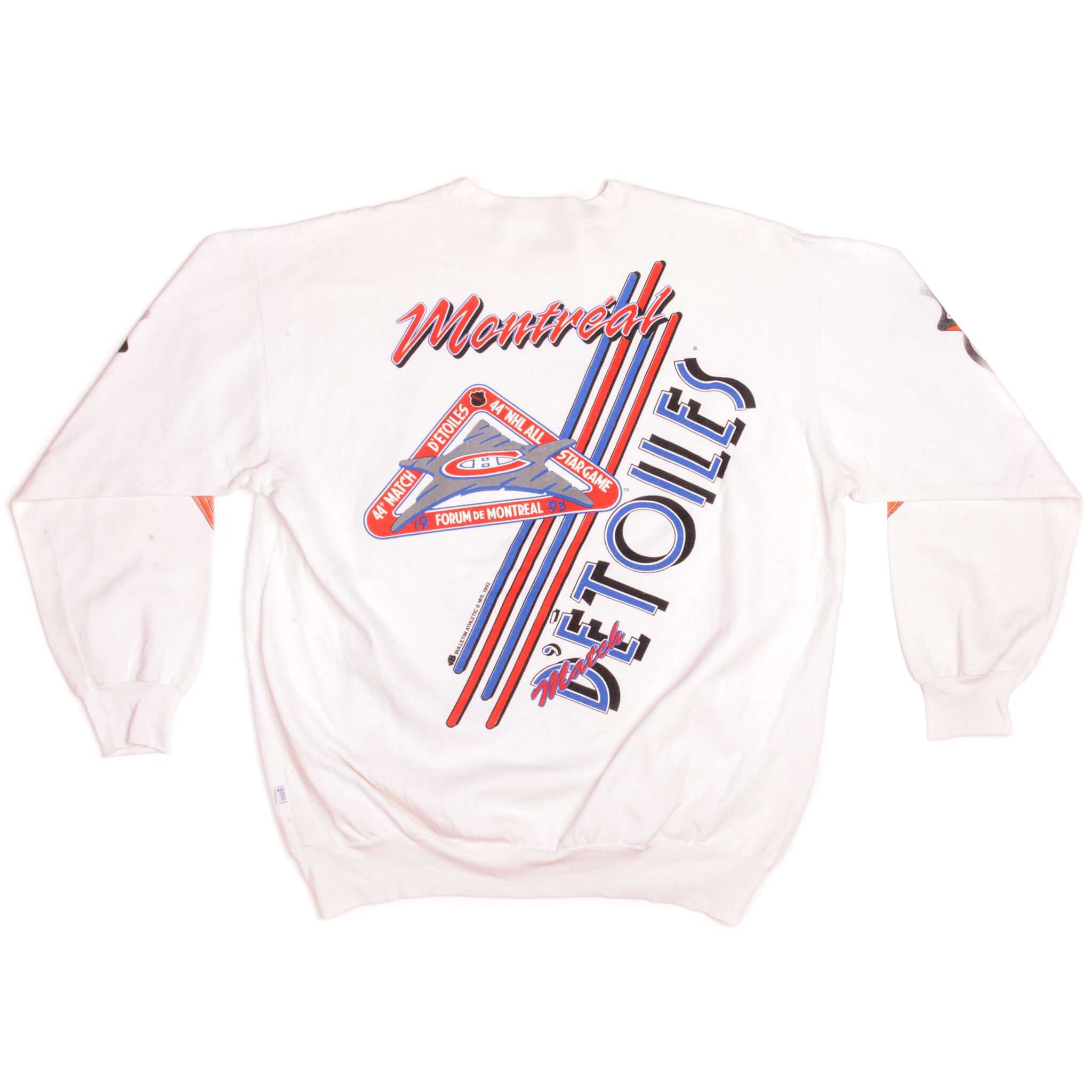 Vintage National Hockey League Montreal 44th All Star Game Bulletin Athletic Sweatshirt 1993 Size XLarge.