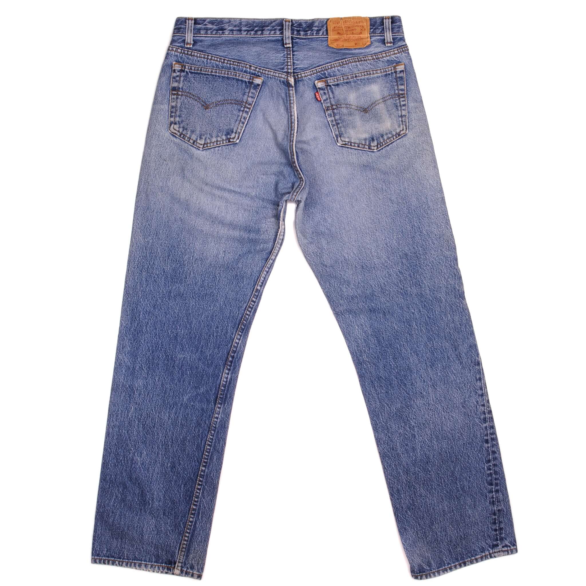 Beautiful Indigo Levis 501 Jeans Made in USA with a medium blue wash and a nice contrast of light and medium blue. Size on Tag 36X34 ACTUAL SIZE 32X30 Back Button #524