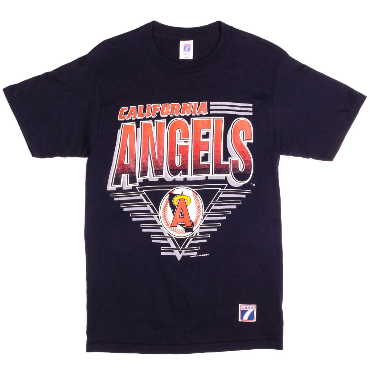 Vintage MLB California Angels Logo 7 Tee Shirt 1991 Size Small Made In USA With Single Stitch Sleeves.