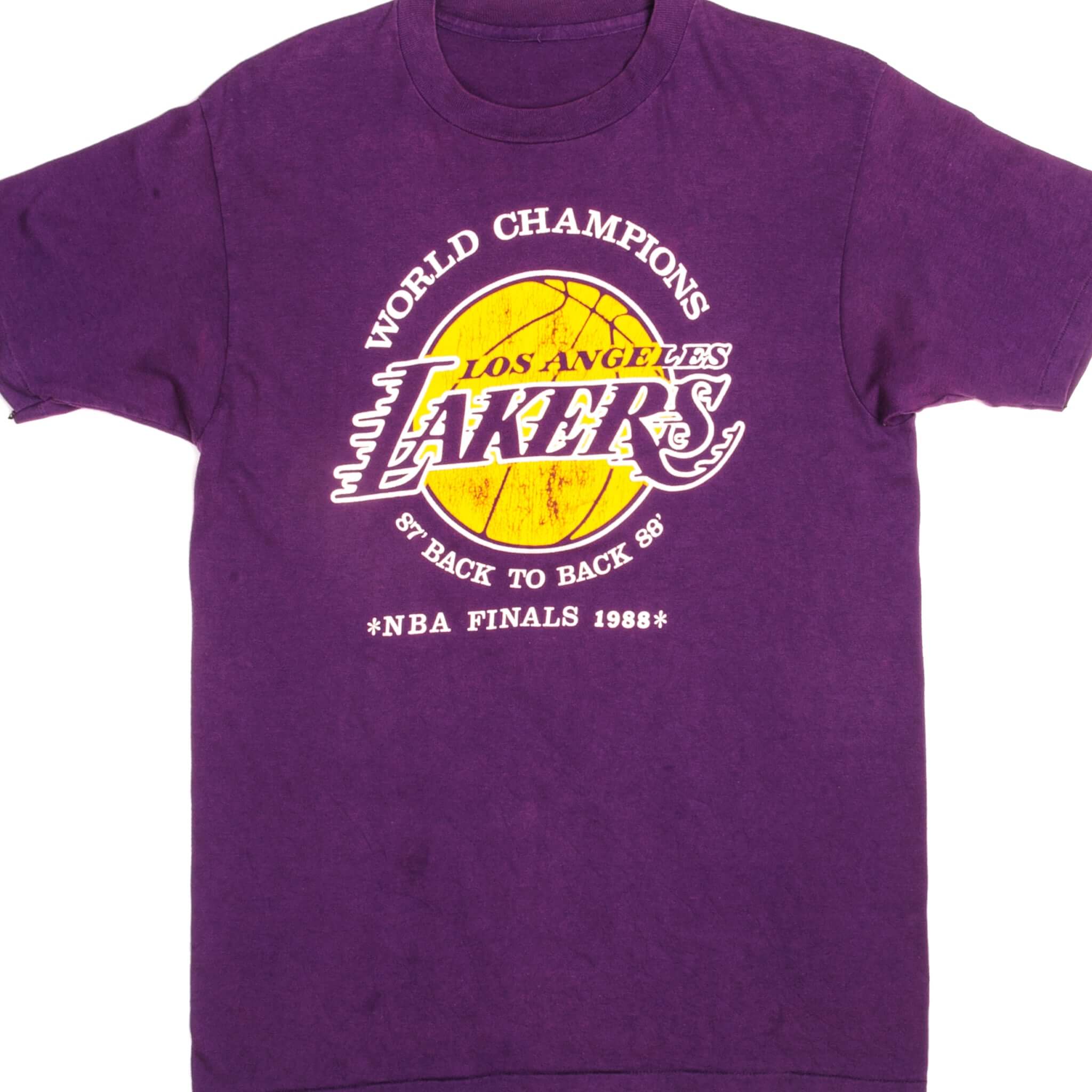 Vintage NBA Los Angeles Lakers World Champions Back To Back 87' 88' Tee Shirt 1988 Size Medium With Single Stitch Sleeves.