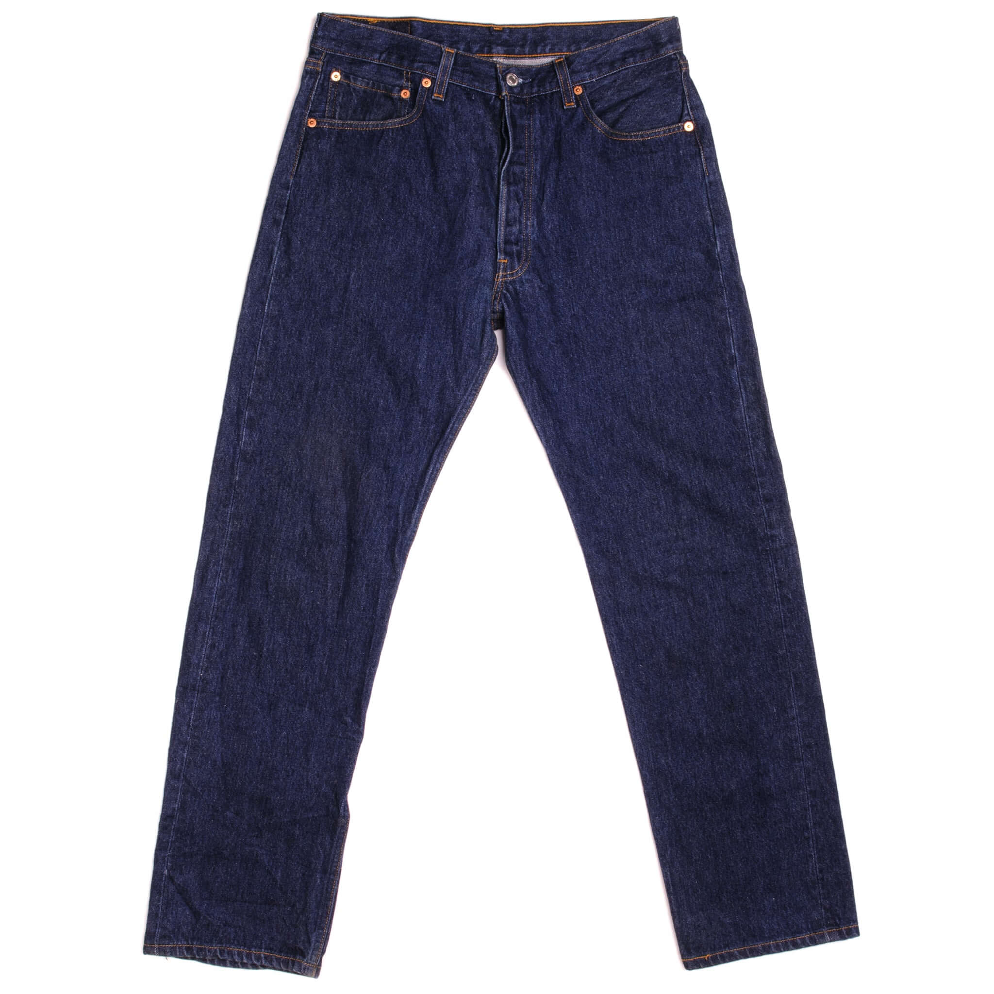 Beautiful Indigo Levis 501 Jeans Made in USA with a very dark wash. Size on Tag 34X34 ACTUAL SIZE 33X31 Back Button #555