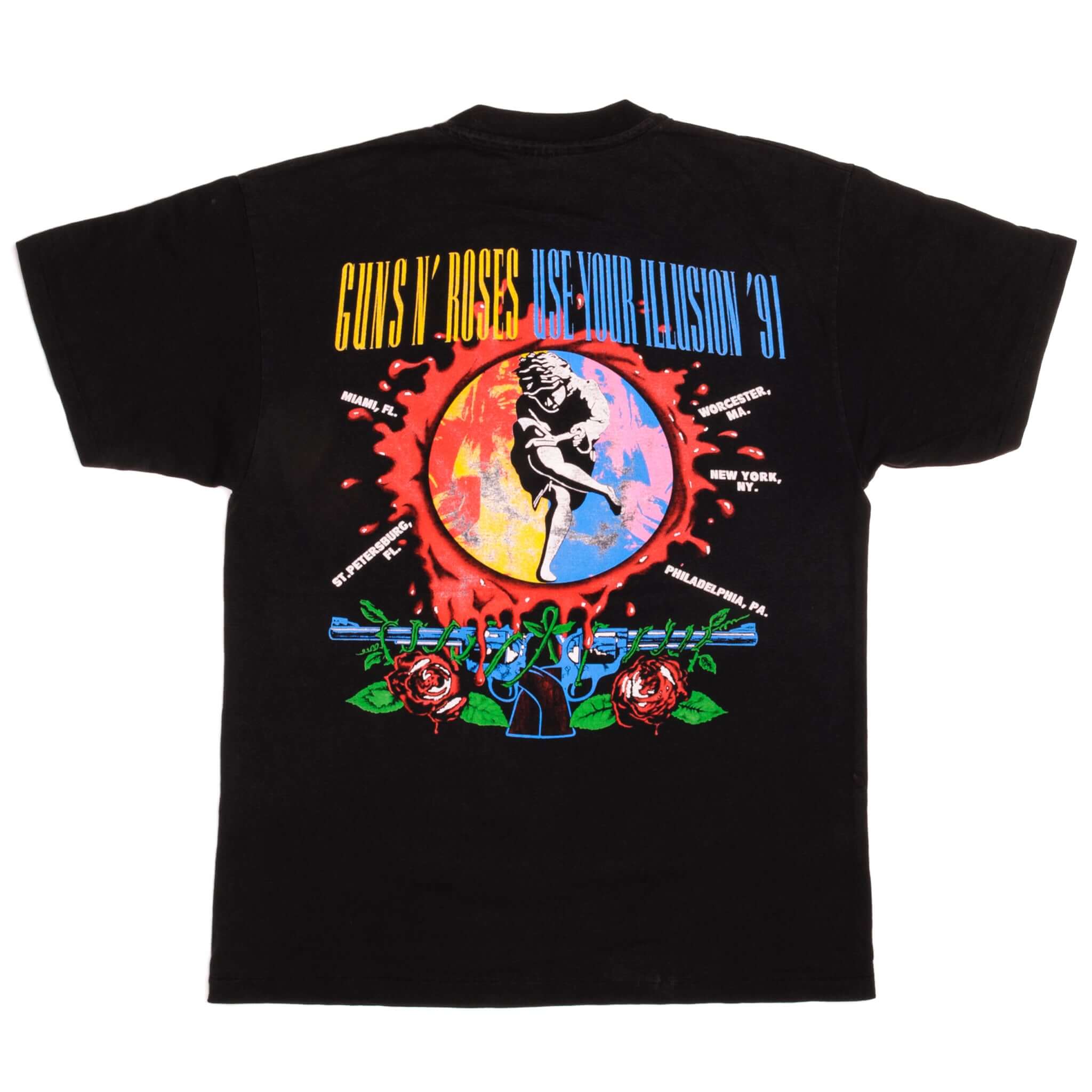 Vintage Guns And Roses Use Your Illusion Tour '91 Hanes Tee Shirt Size Large with single stitch sleeves.