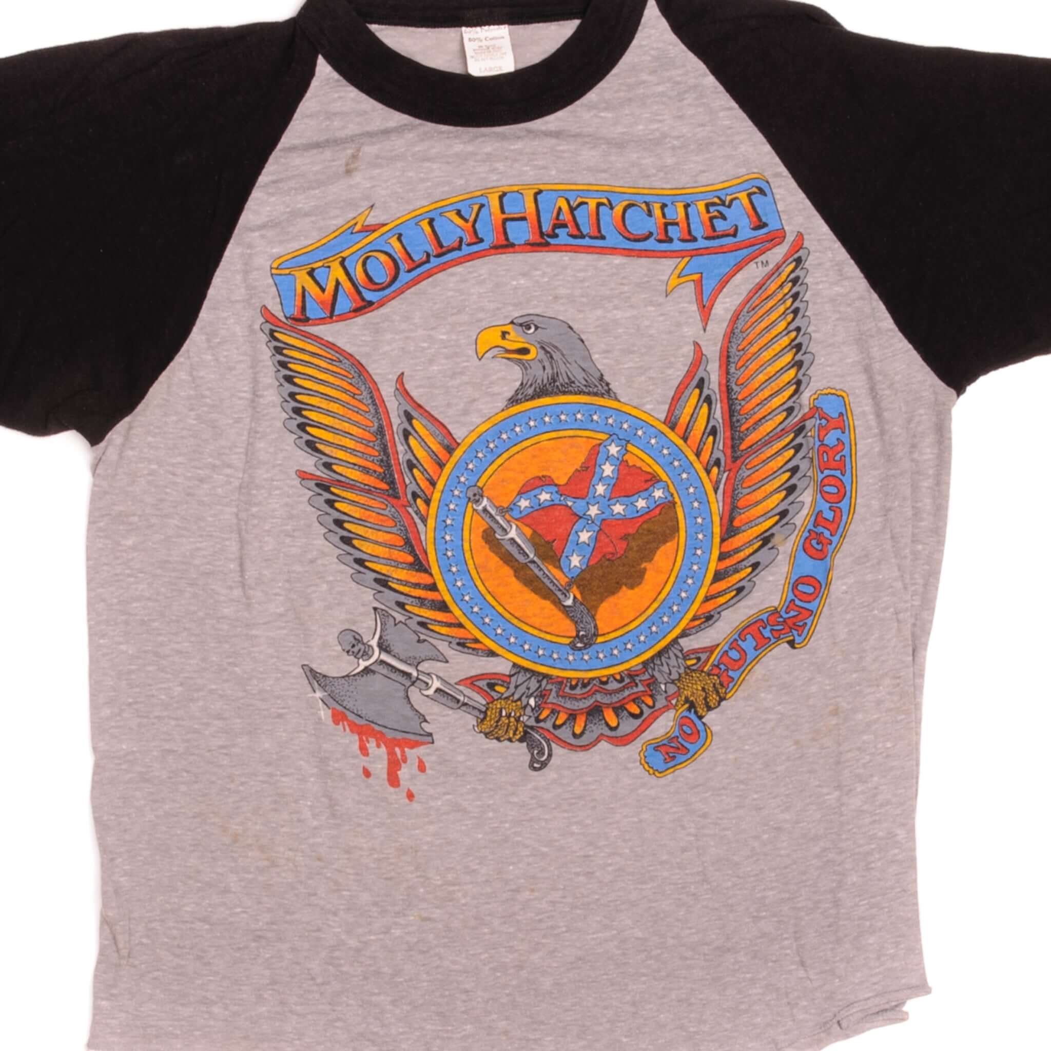 Vintage Molly Hatchet No Guts...No Glory Raglan Tee Shirt 1984 Size Medium Made In USA with single stitch sleeves.