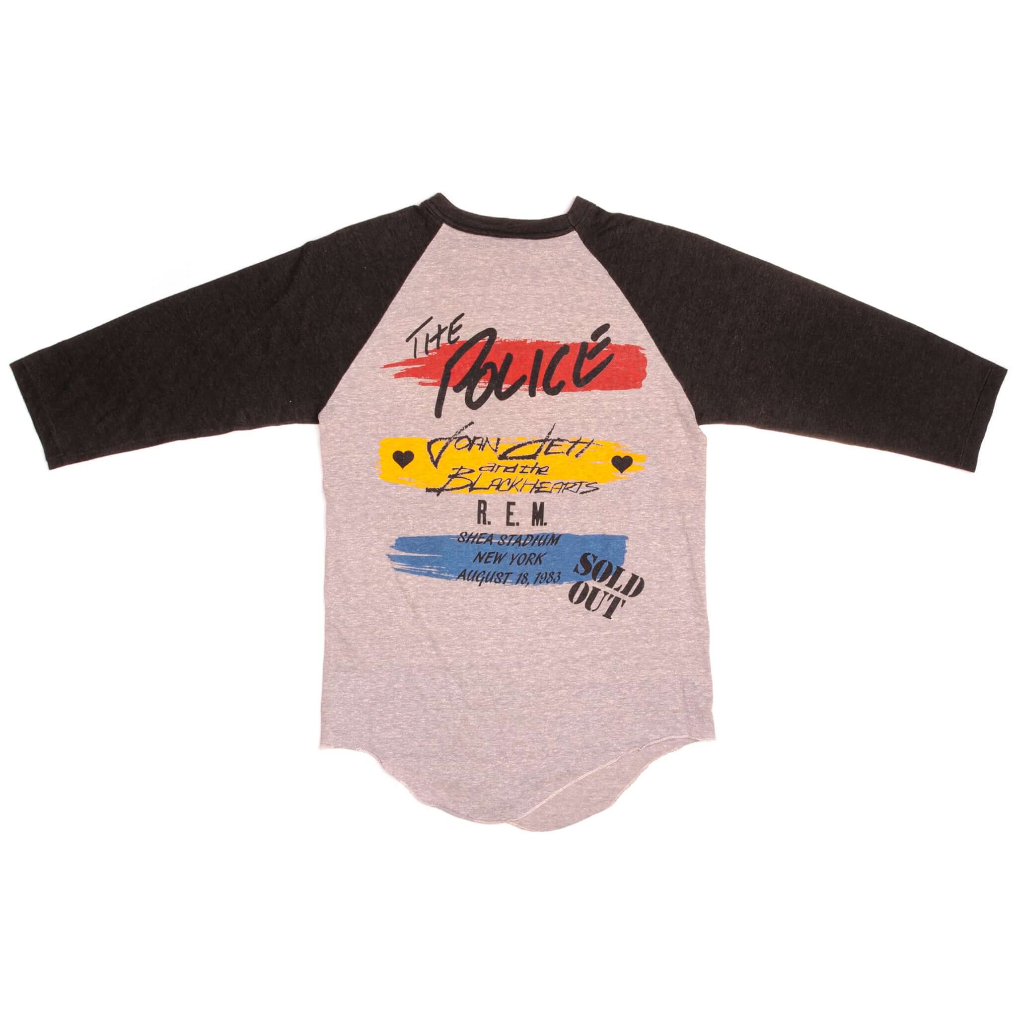 Vintage The Police, Joan Jett and the Blackhearts, R.E.M. concert at the Shea Stadium Raglan Roxanne Music LTD Tee Shirt 1993 size Medium with single stitch sleeves.