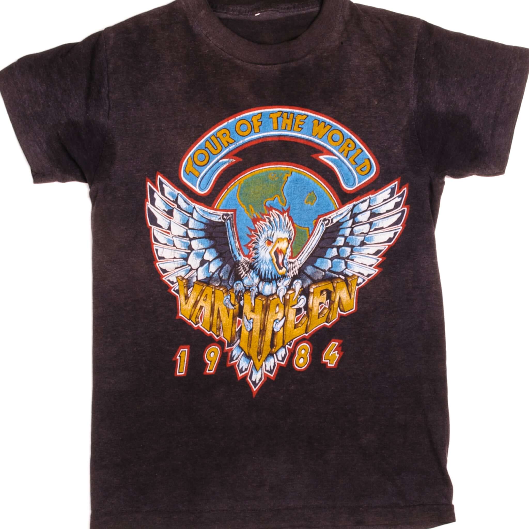 Vintage Van Halen Tour of the World Tee Shirt 1984 Size XSmall with single stitch sleeves.
